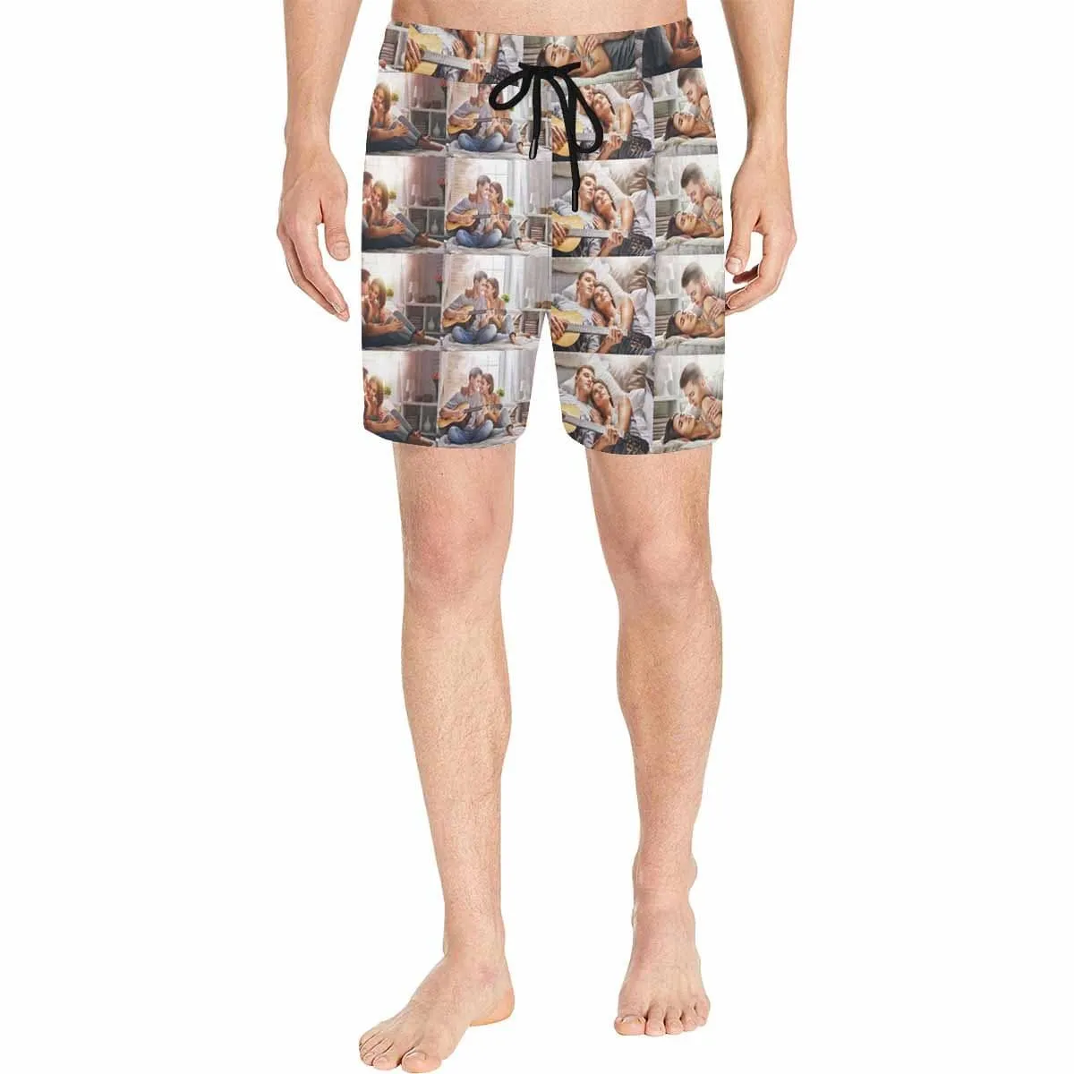 Custom Photo Swim Trunks Men's Quick Dry Swim Shorts with Happiness Leisure Time Pictures for Valentine's Day