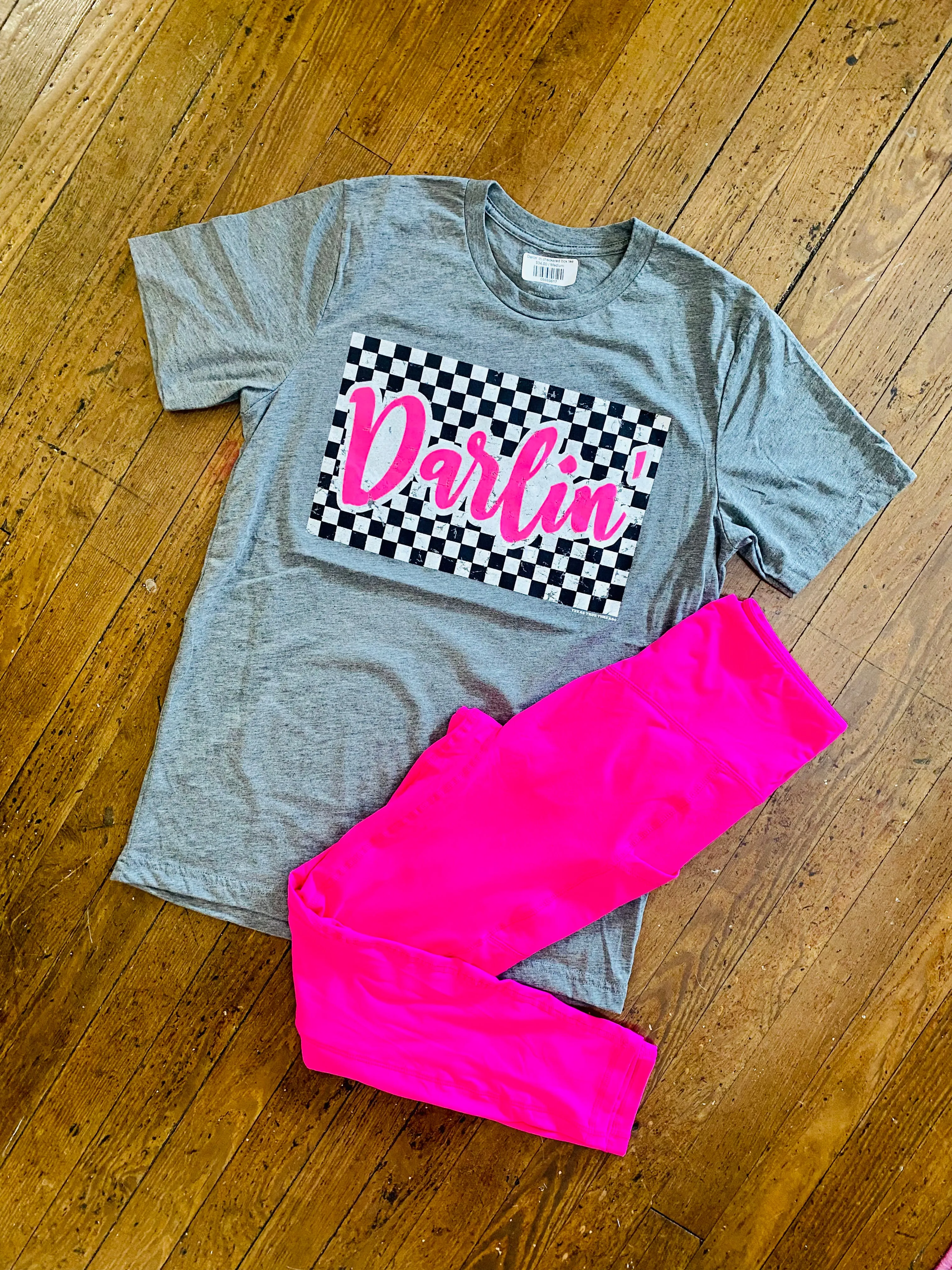 Darlin’ in checkered box tee