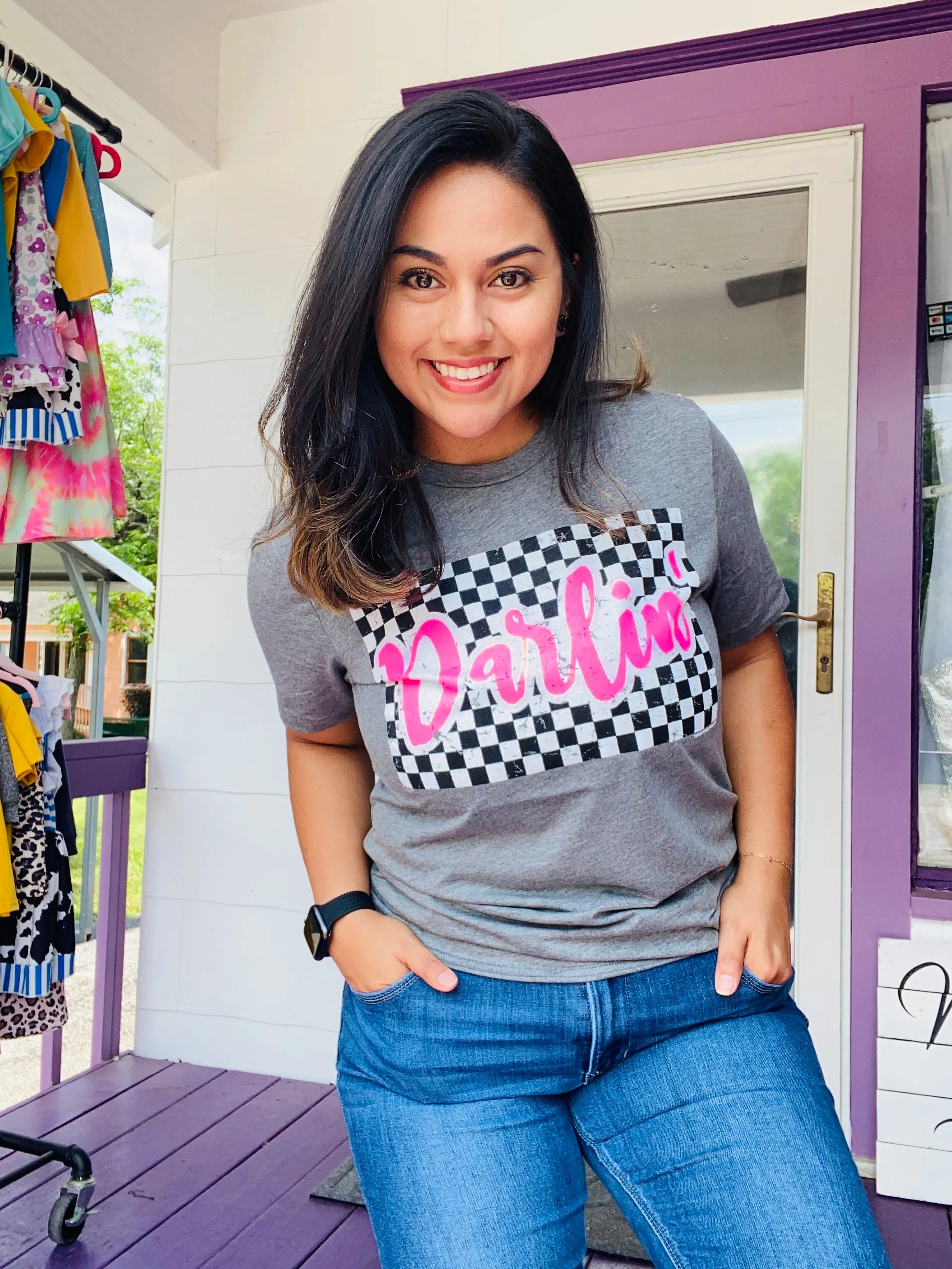 Darlin’ in checkered box tee