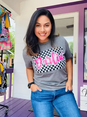 Darlin’ in checkered box tee