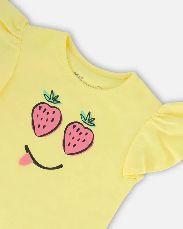 Deux Par Deux girls fruit smiley flutter sleeve top