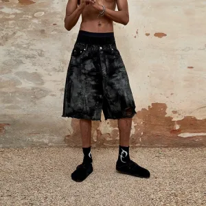 Distressed Black Denim Shorts