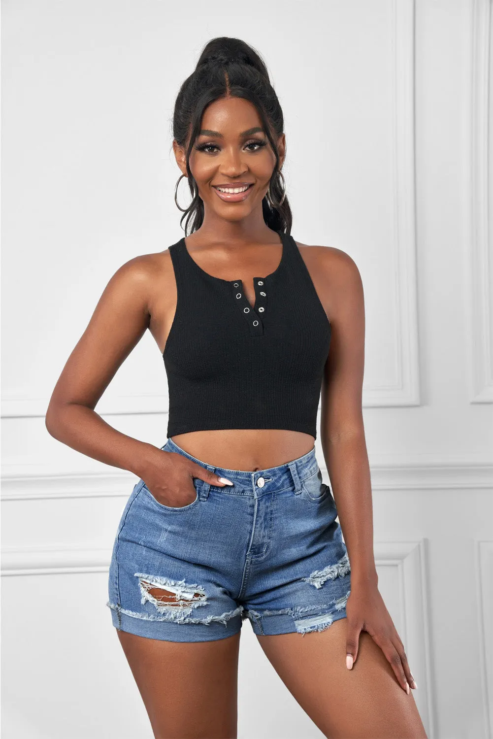 Distressed Ripped Rolled Hem Denim Shorts