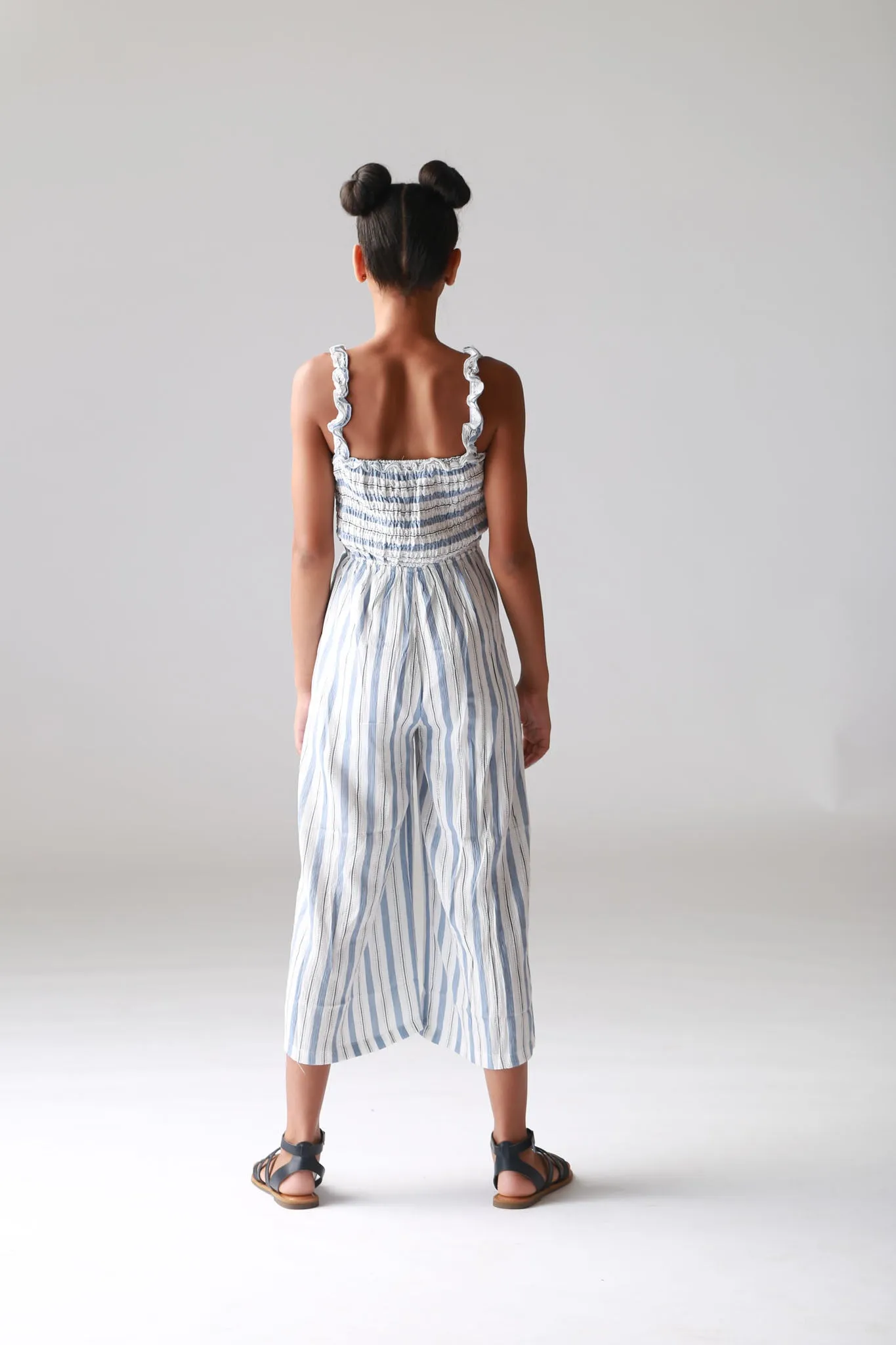 Dusty Blue Stripe Smocked Palazzo Jumper