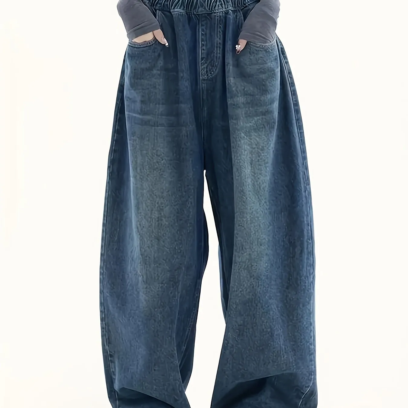 Elastic Waistband Loose Wide Leg Jeans