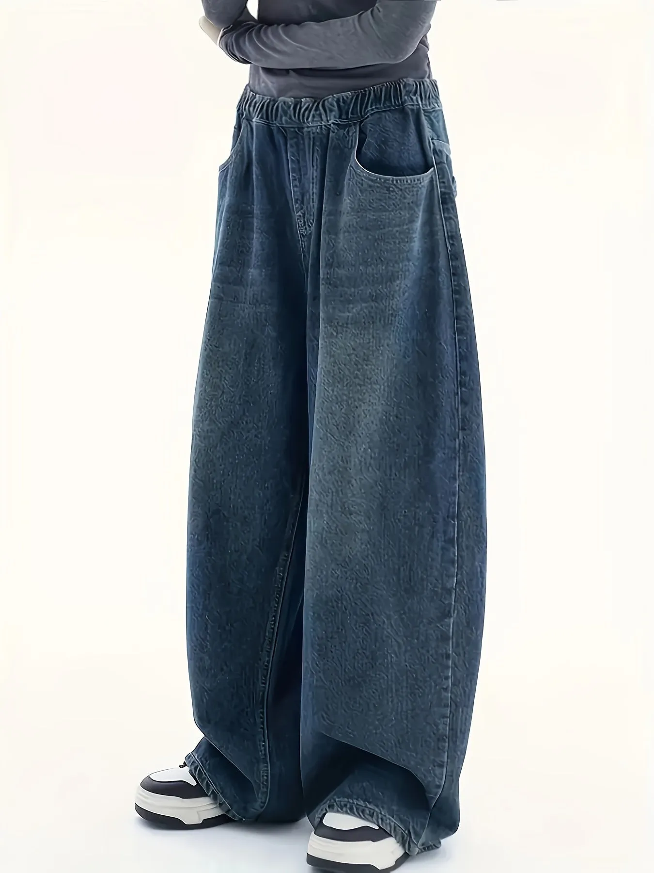 Elastic Waistband Loose Wide Leg Jeans