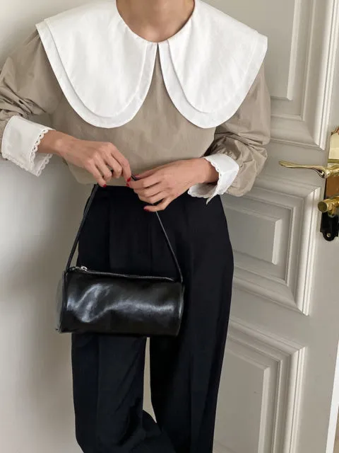Elegant Hit Color Patchwork Blouse Chic Collar Puff Sleeve Shirts