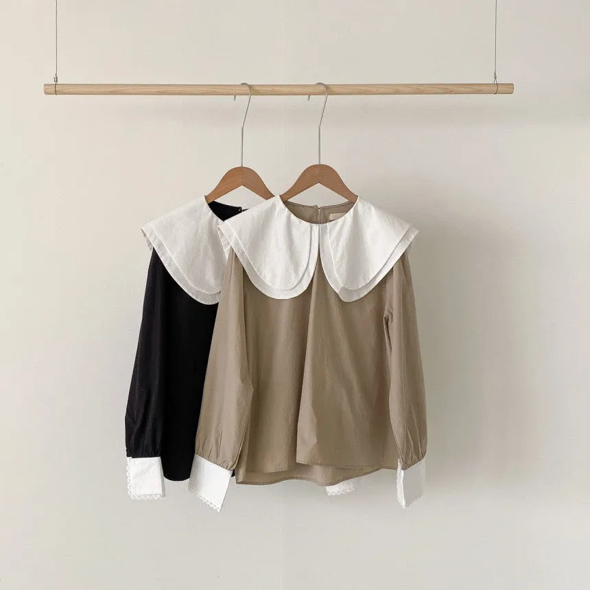 Elegant Hit Color Patchwork Blouse Chic Collar Puff Sleeve Shirts
