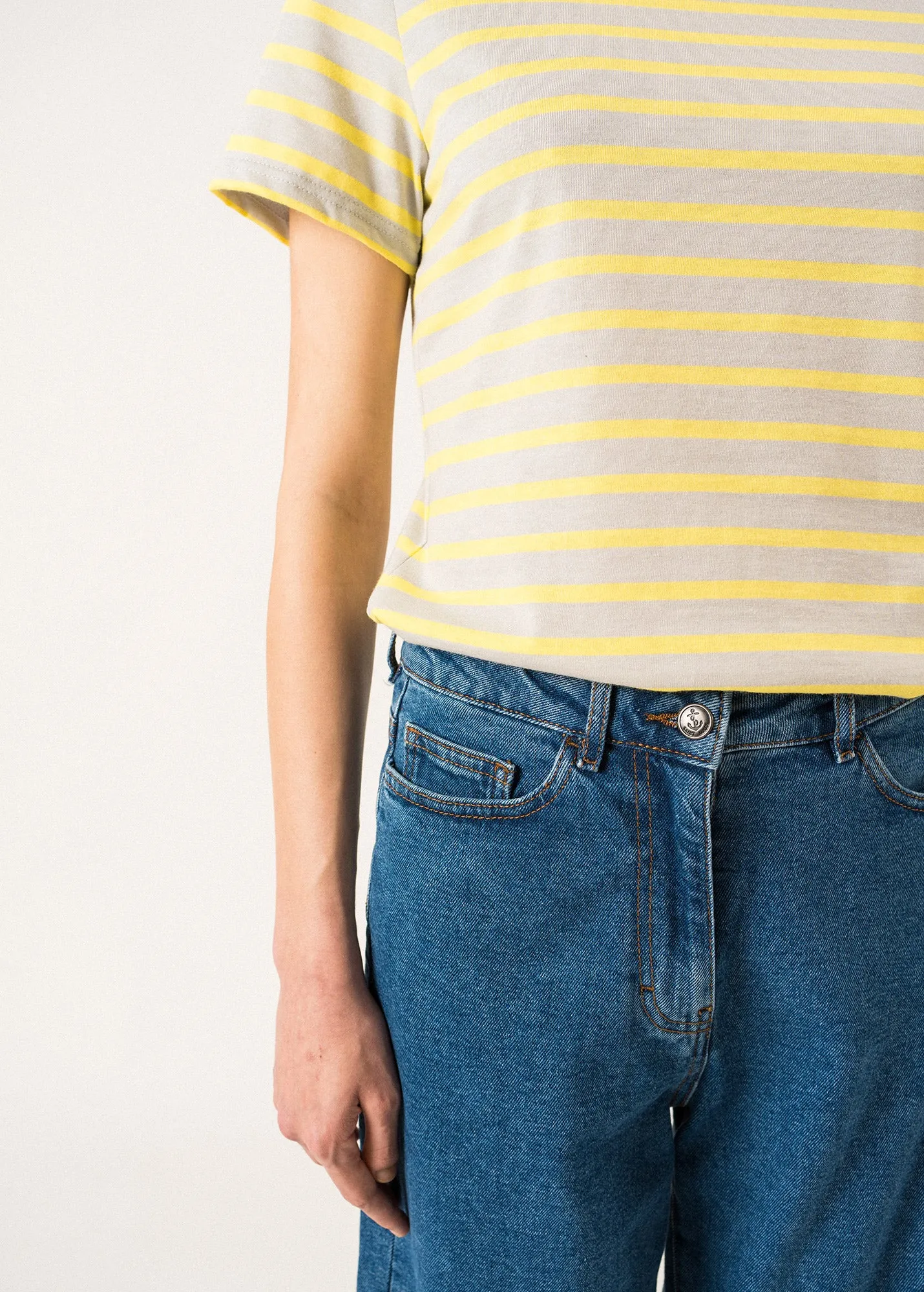 Etrille short sleeve striped sailor shirt - regular fit, in light cotton (GRIS LIGHT/ACIDULE)