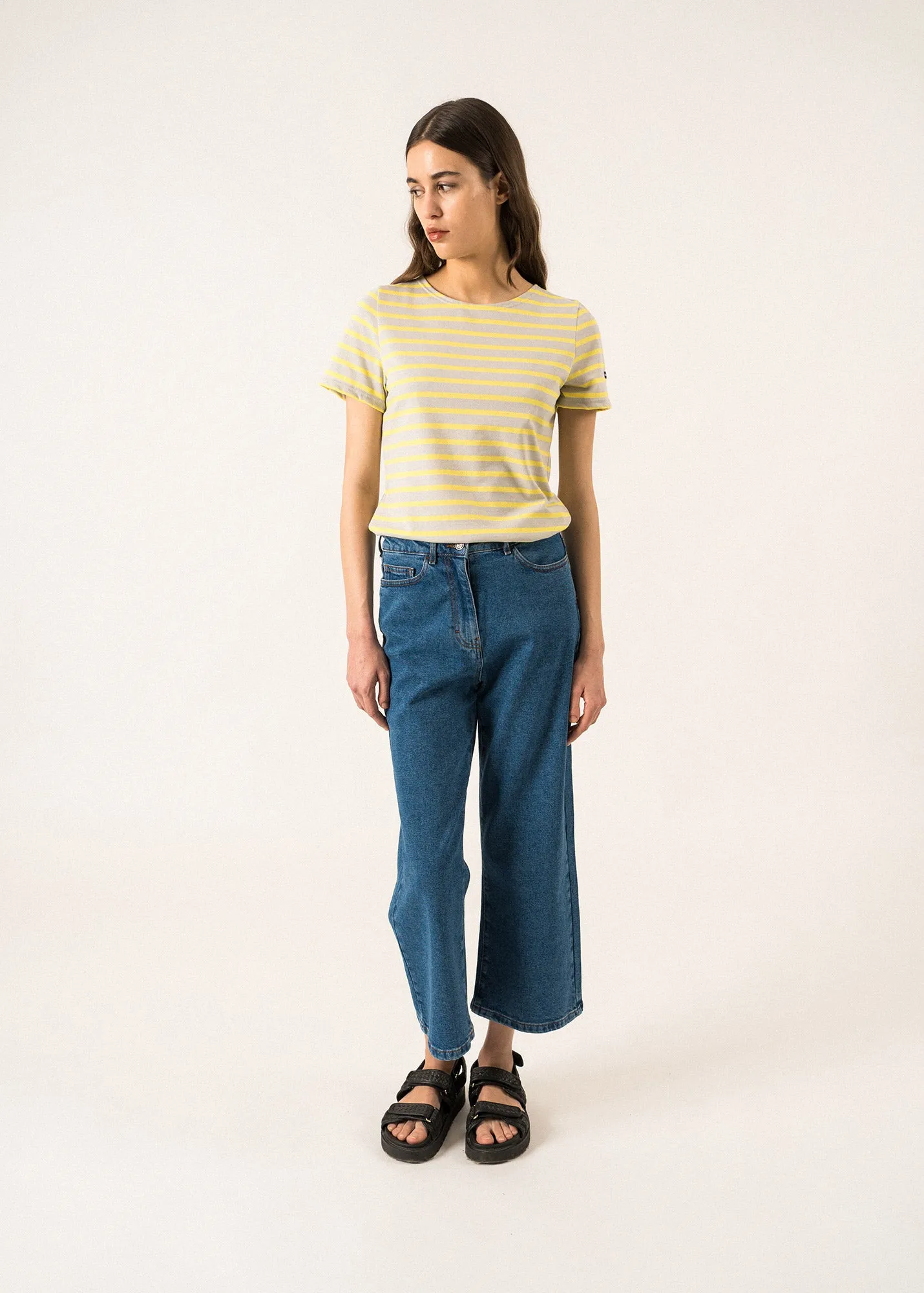 Etrille short sleeve striped sailor shirt - regular fit, in light cotton (GRIS LIGHT/ACIDULE)