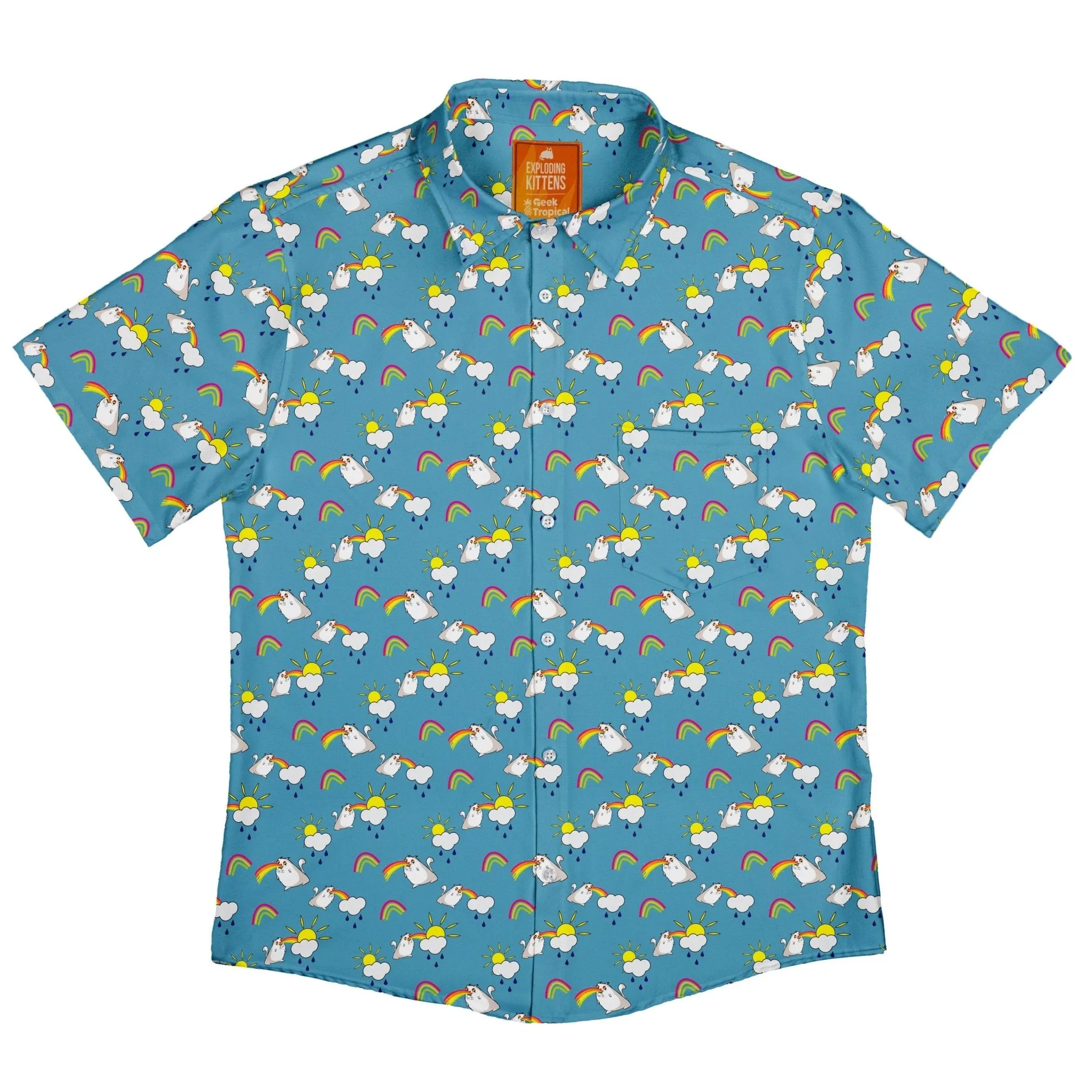 Exploding Kittens Rainbow Sky Cats Button Up Shirt