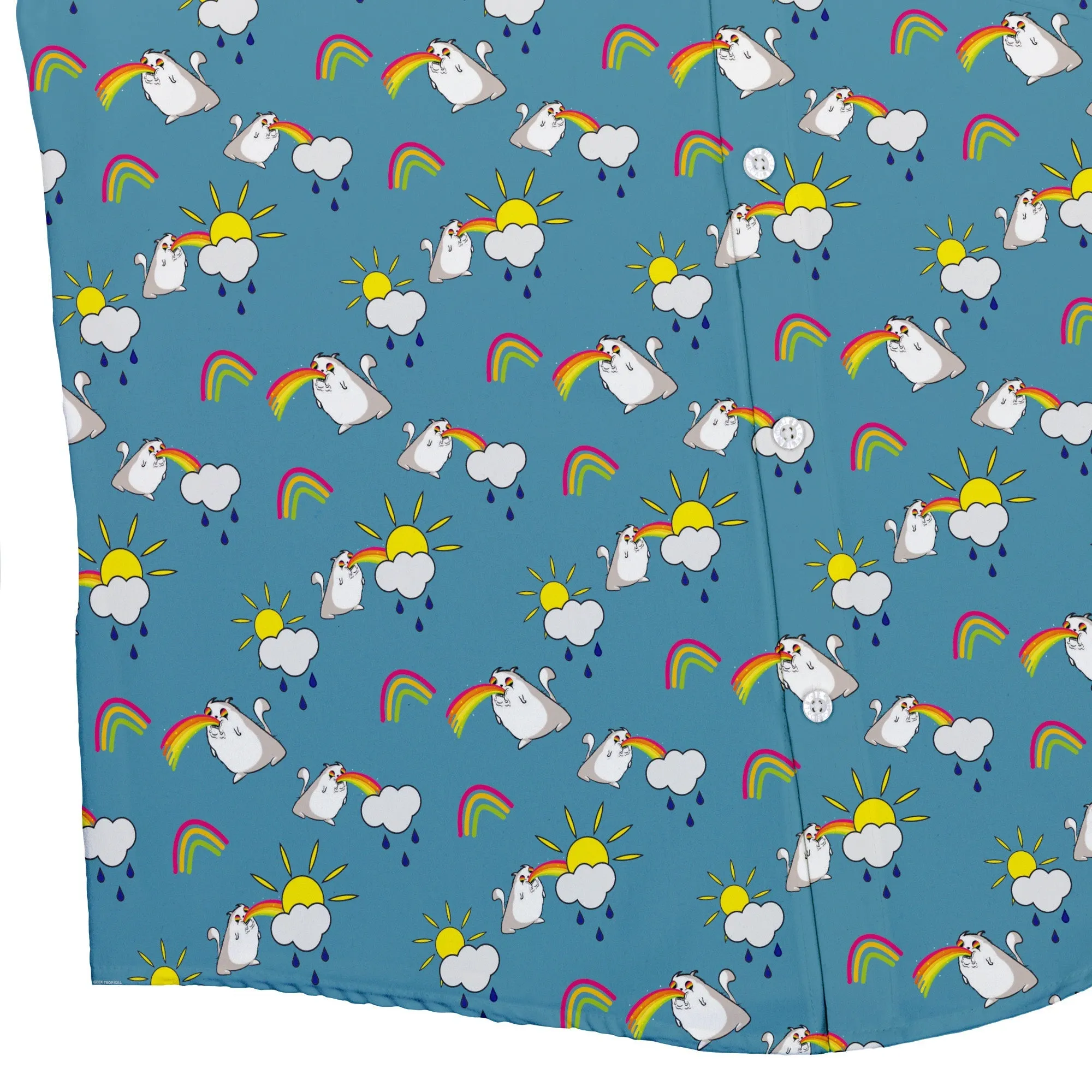 Exploding Kittens Rainbow Sky Cats Button Up Shirt