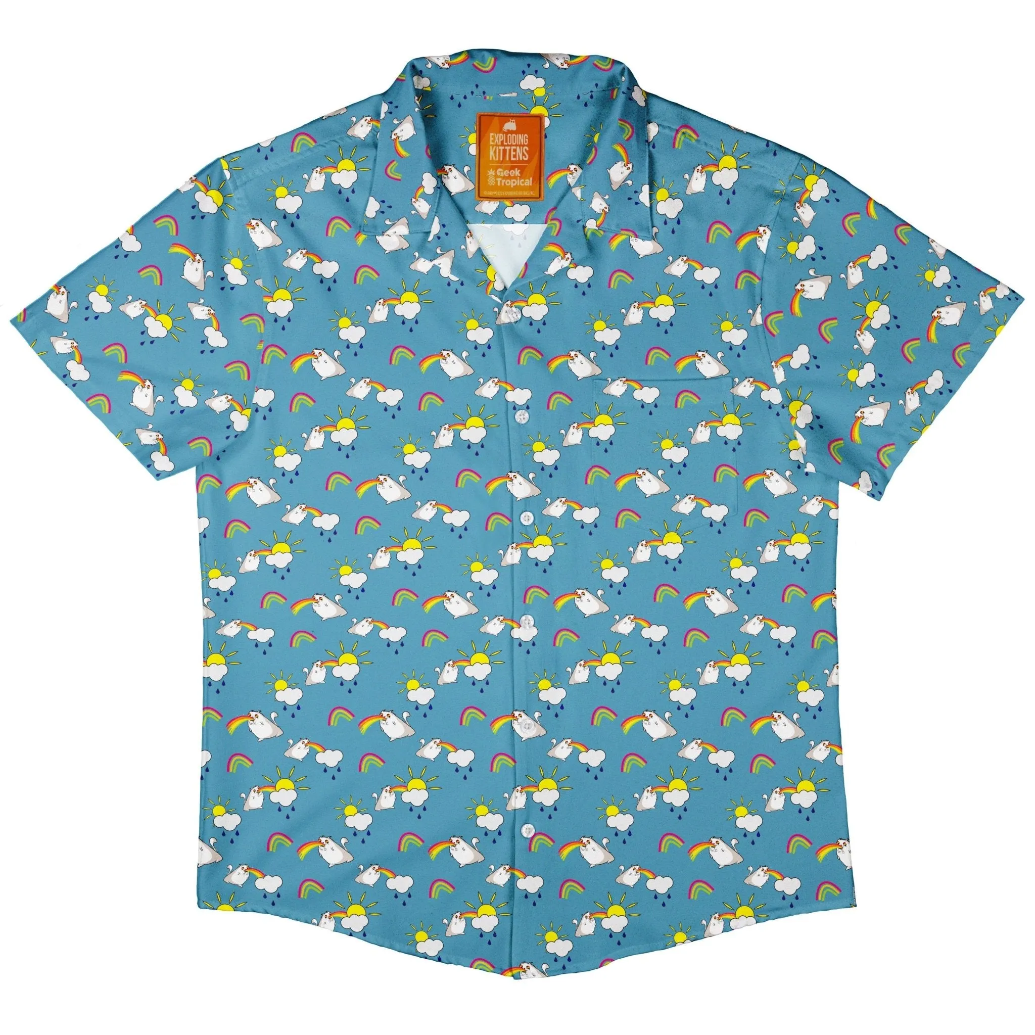 Exploding Kittens Rainbow Sky Cats Button Up Shirt
