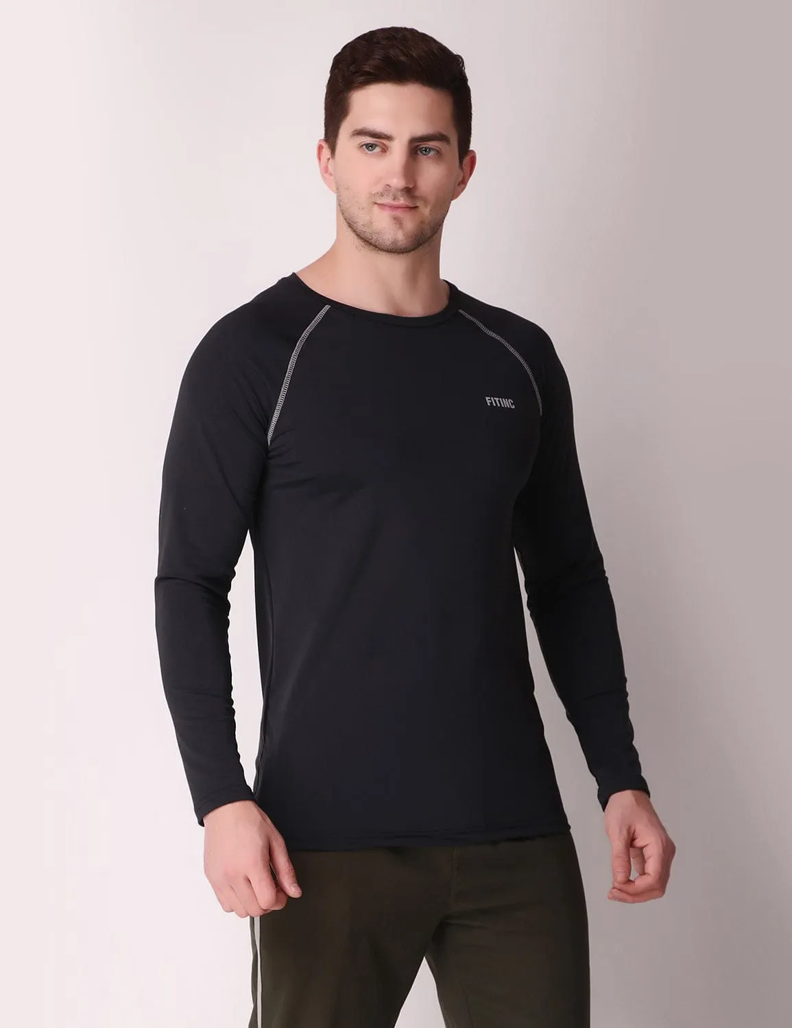Fitinc Dryfit Stretchable Full Sleeves Black Tshirt
