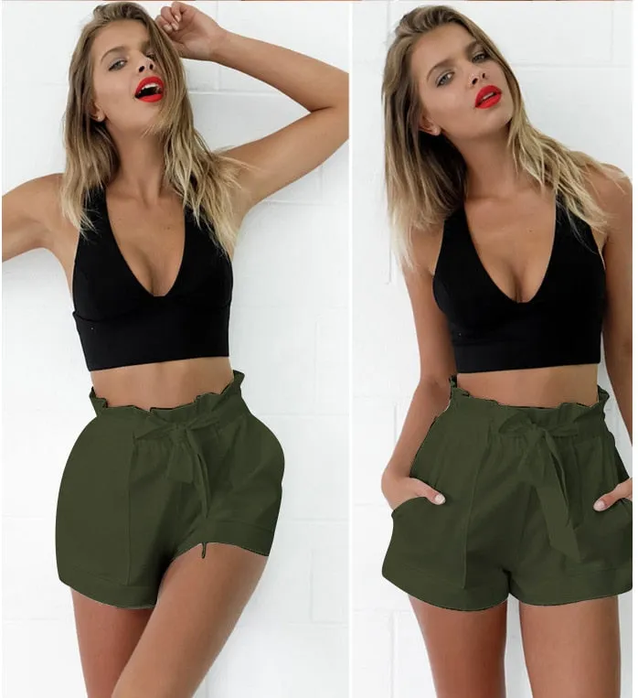 Flapper Strap Plain High Waist Short Pants