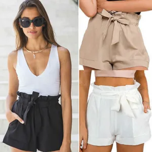 Flapper Strap Plain High Waist Short Pants