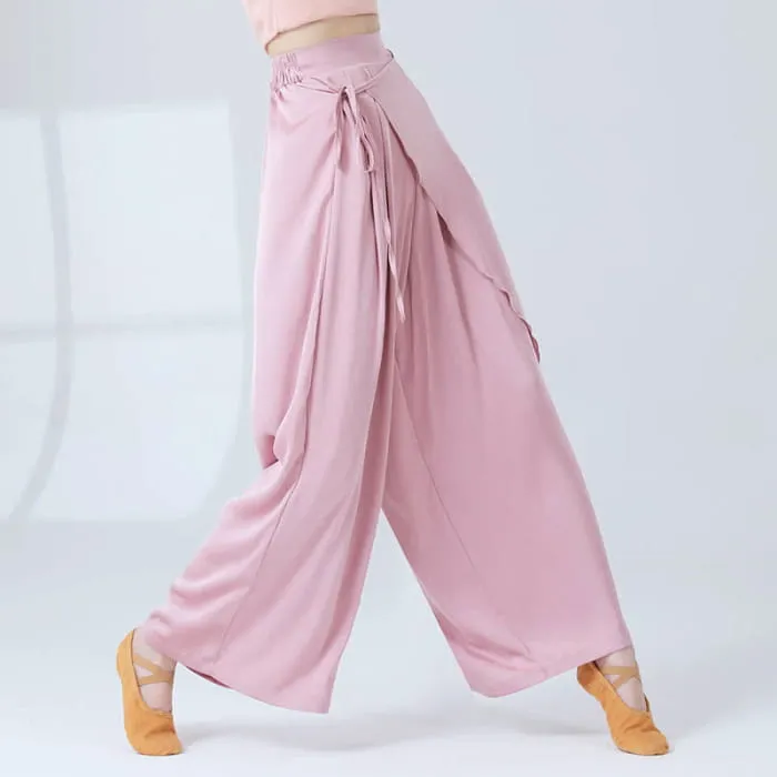 Flowy Silk Lace Up Wide Leg Pants