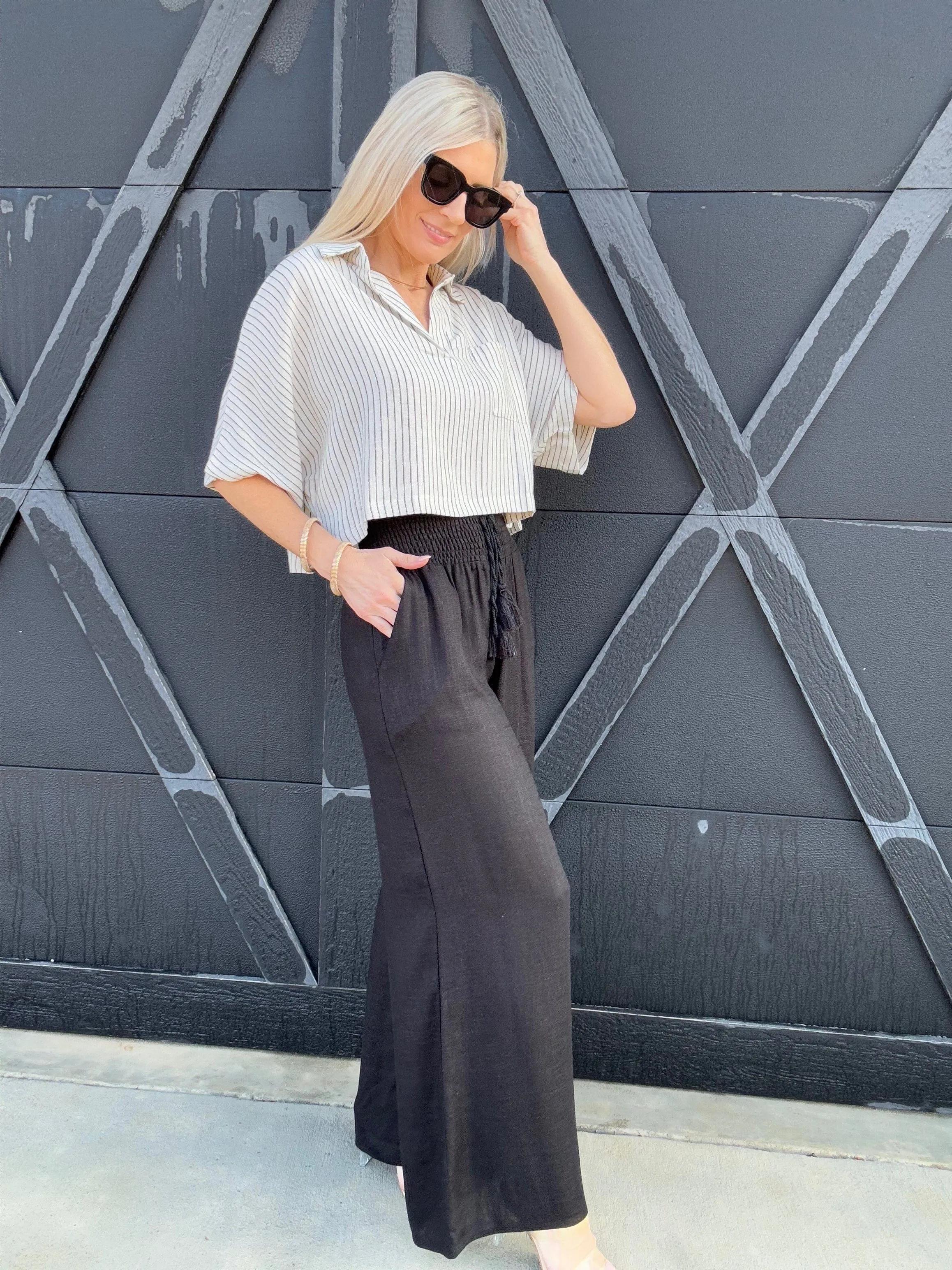 Flowy Straight Leg Tassel Pants In Black