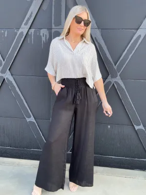 Flowy Straight Leg Tassel Pants In Black