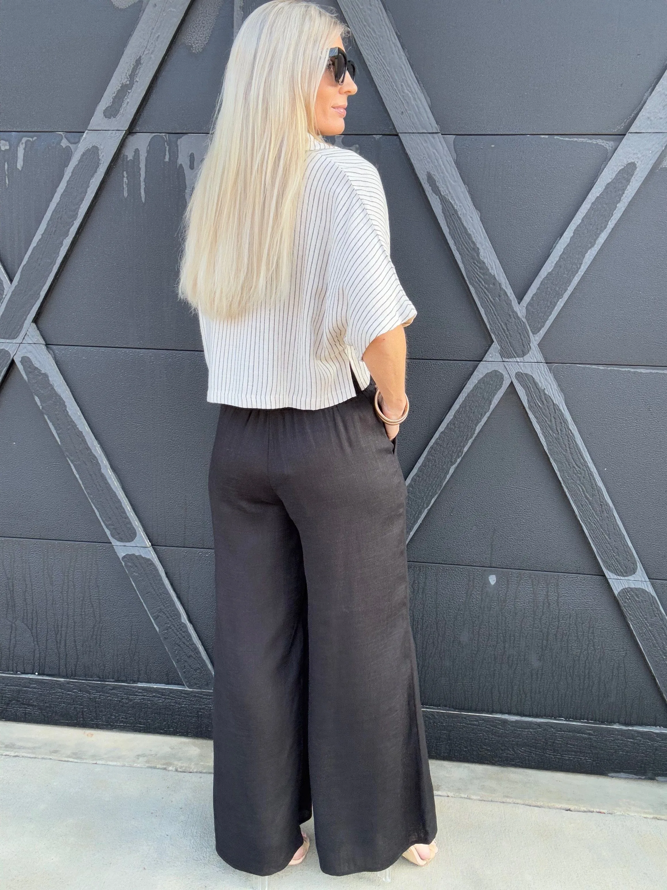 Flowy Straight Leg Tassel Pants In Black