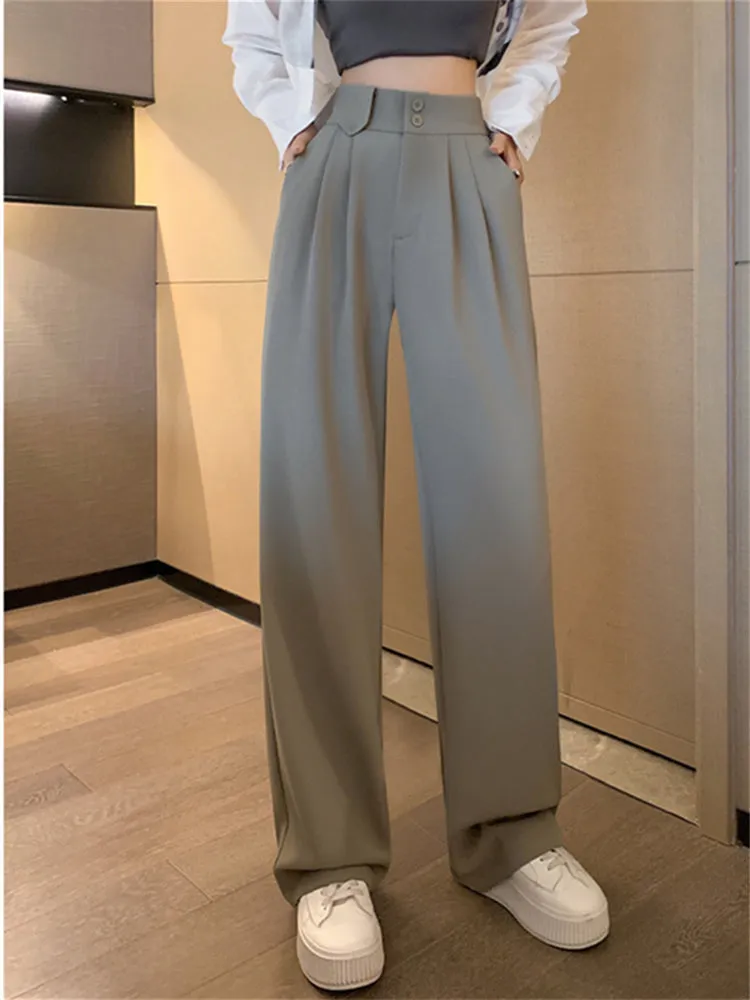 Flytonn-cute winter outfits casual winter outfits christmas outfit party look inspos High Waist Button Up Loose Office Long Pants