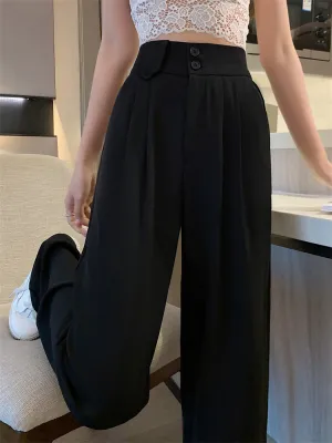 Flytonn-cute winter outfits casual winter outfits christmas outfit party look inspos High Waist Button Up Loose Office Long Pants