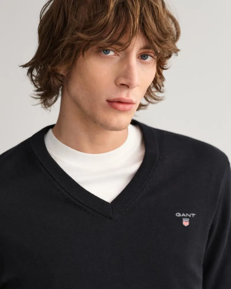 Gant Apparel Mens CLASSIC COTTON V-NECK - NEW 5/BLACK