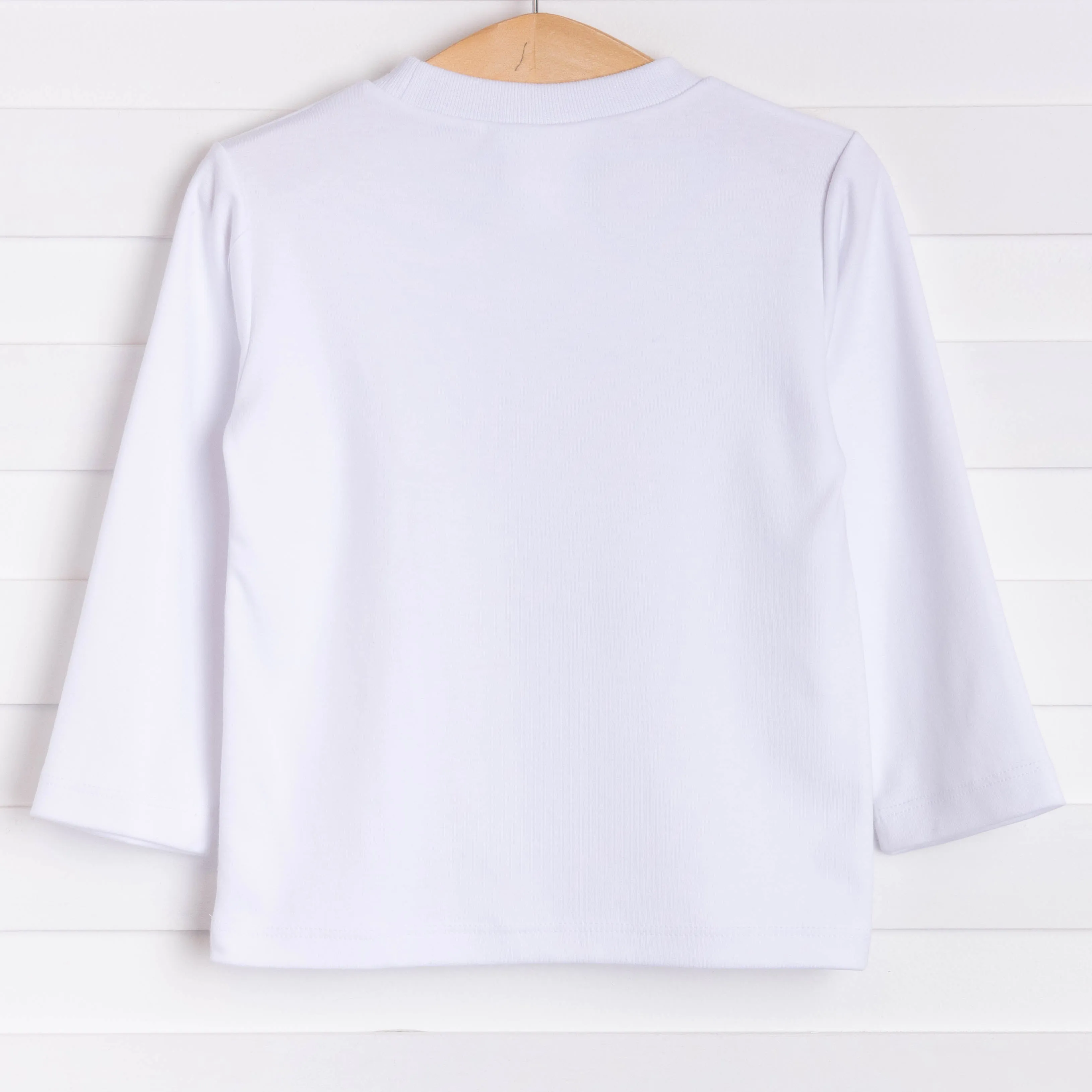 Gingham Train Applique Long Sleeve Shirt, White