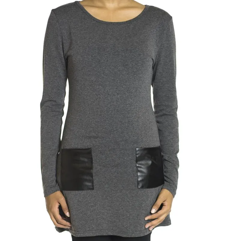 Gray Leather Pockets top