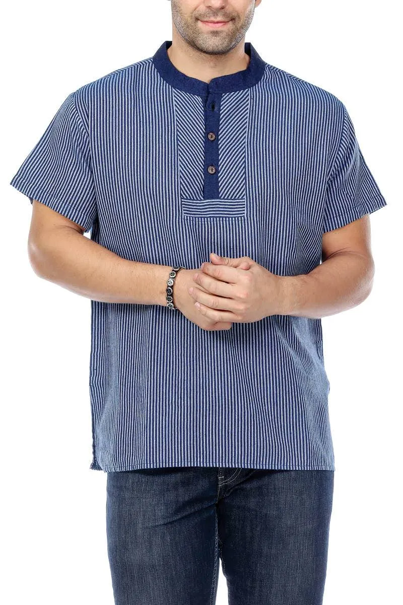 Grey Men's Striped Button Up Shirt