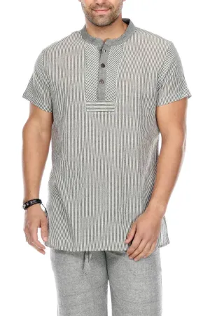 Grey Men's Striped Button Up Shirt