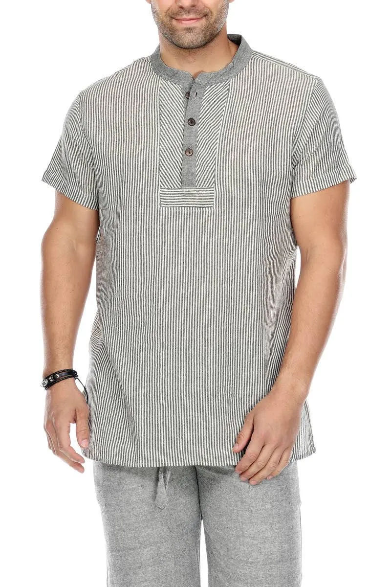 Grey Men's Striped Button Up Shirt