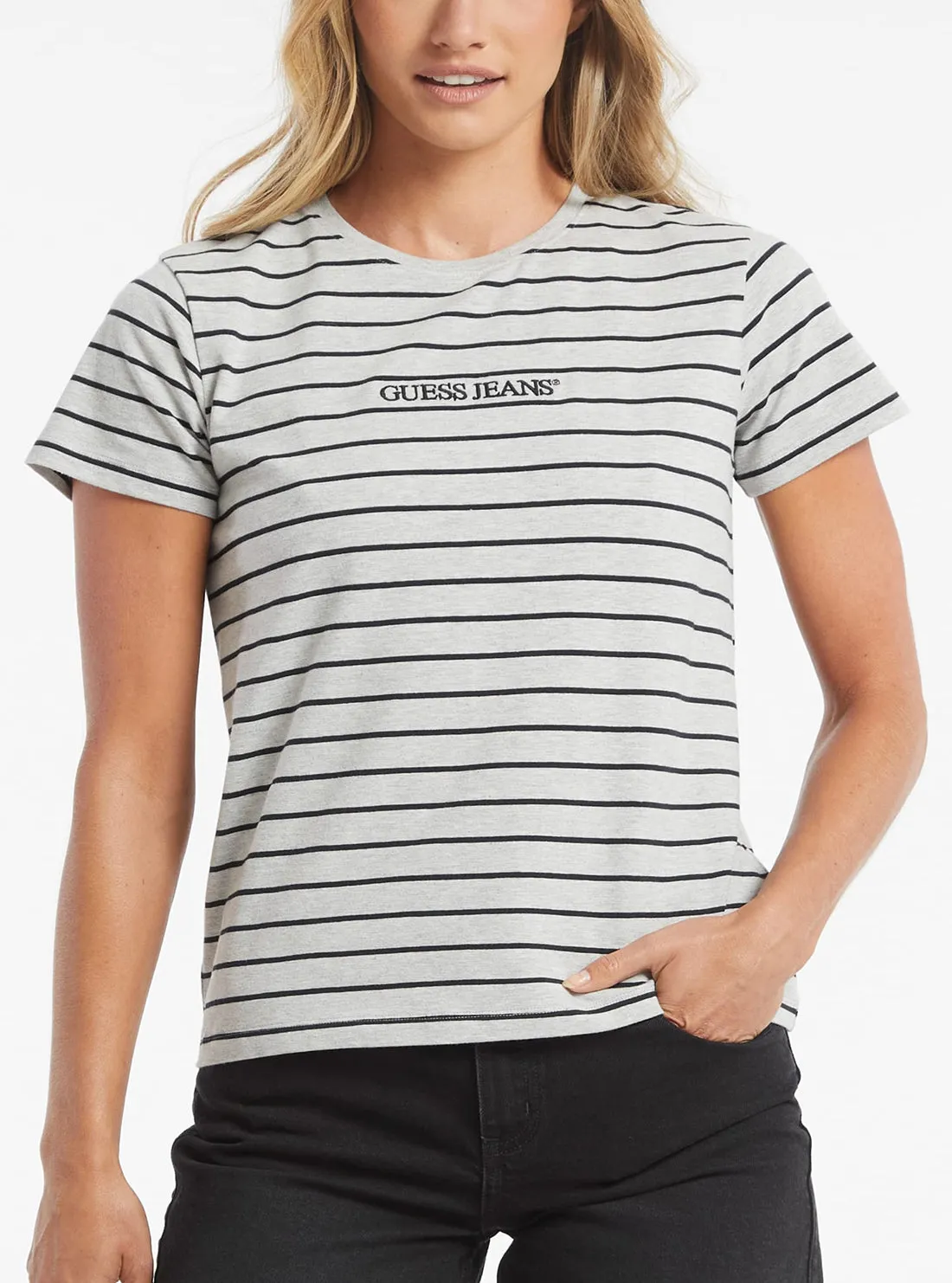 Guess Jeans White Striped T-Shirt