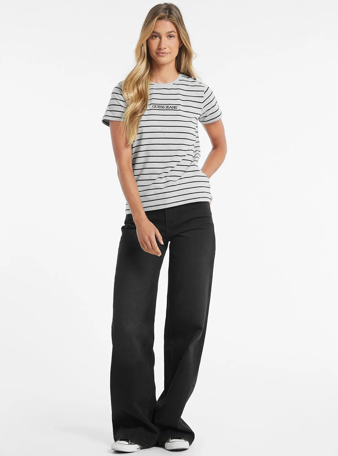 Guess Jeans White Striped T-Shirt