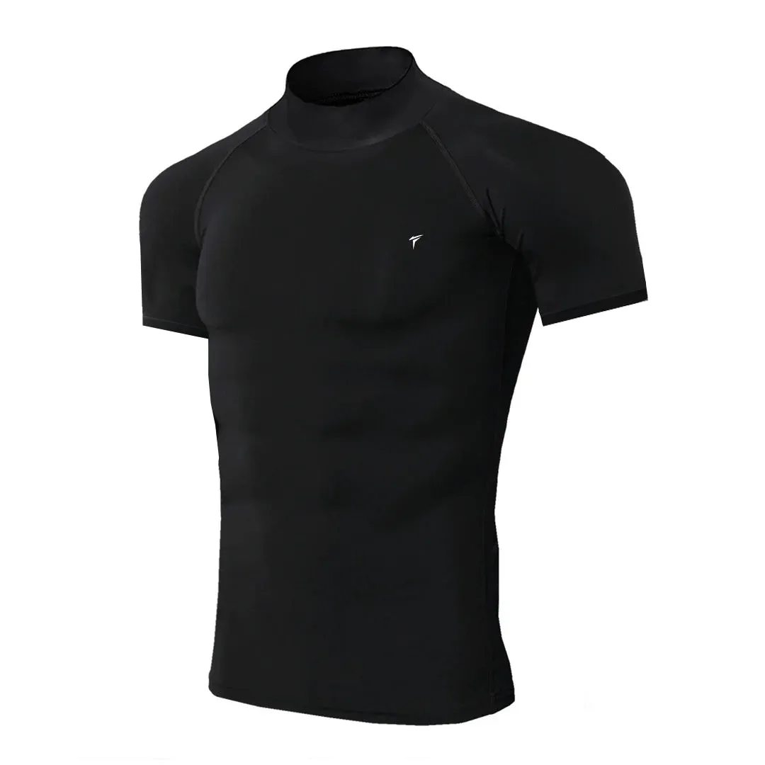 Half Sleeve Black Mock Neck Compression Tee