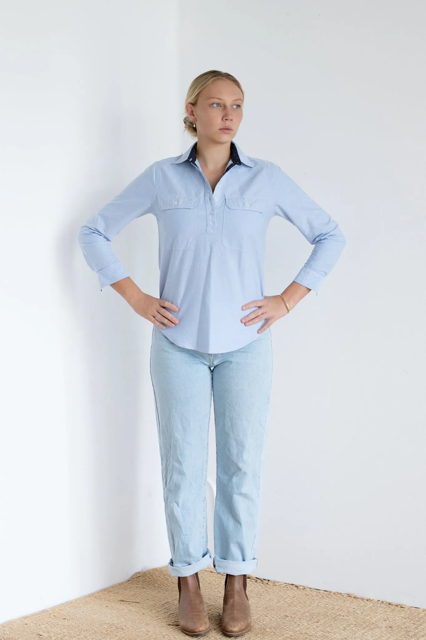 Heidi Workshirt in Sky Oxford Cotton