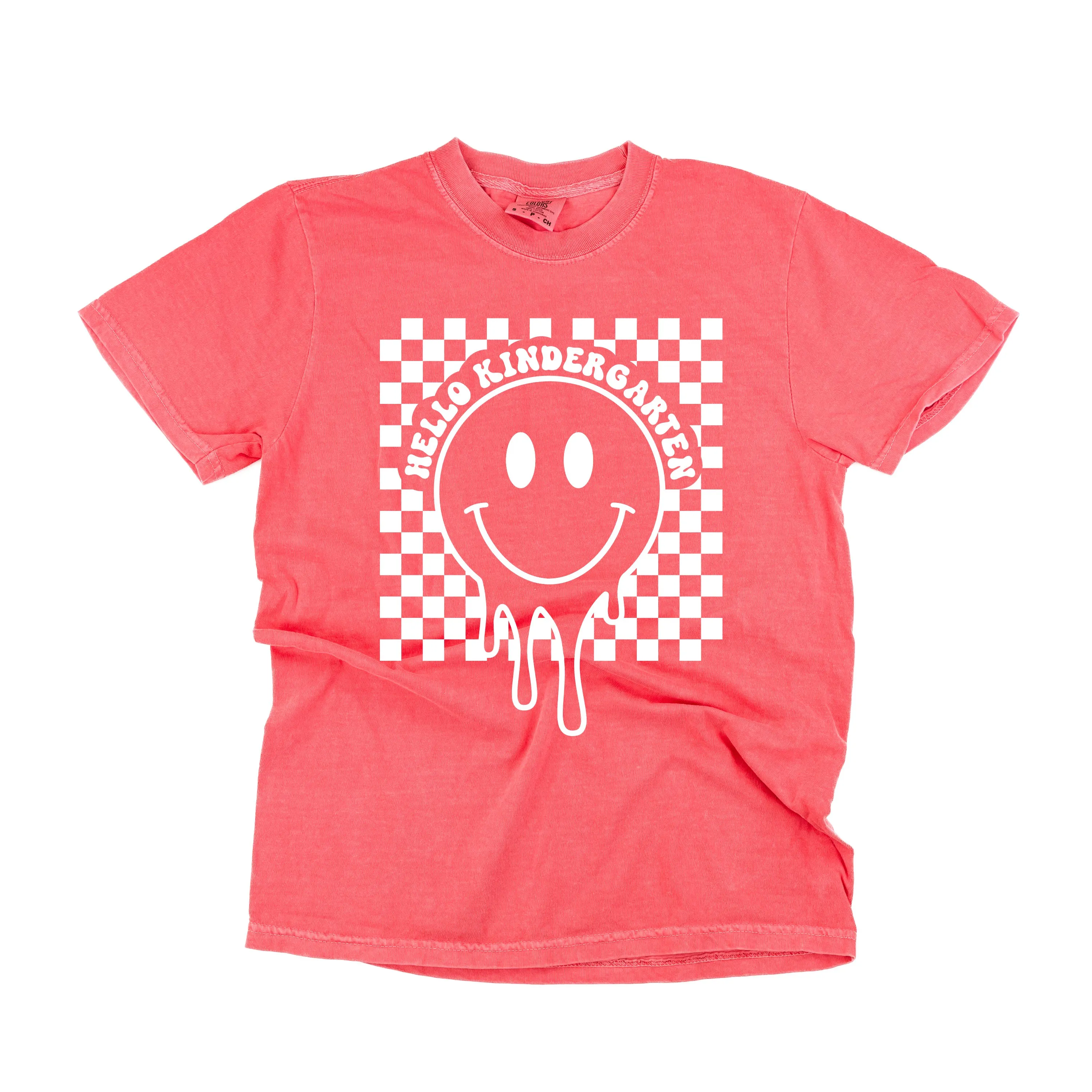 Hello Kindergarten - Checker Smiley - SHORT SLEEVE COMFORT COLORS TEE