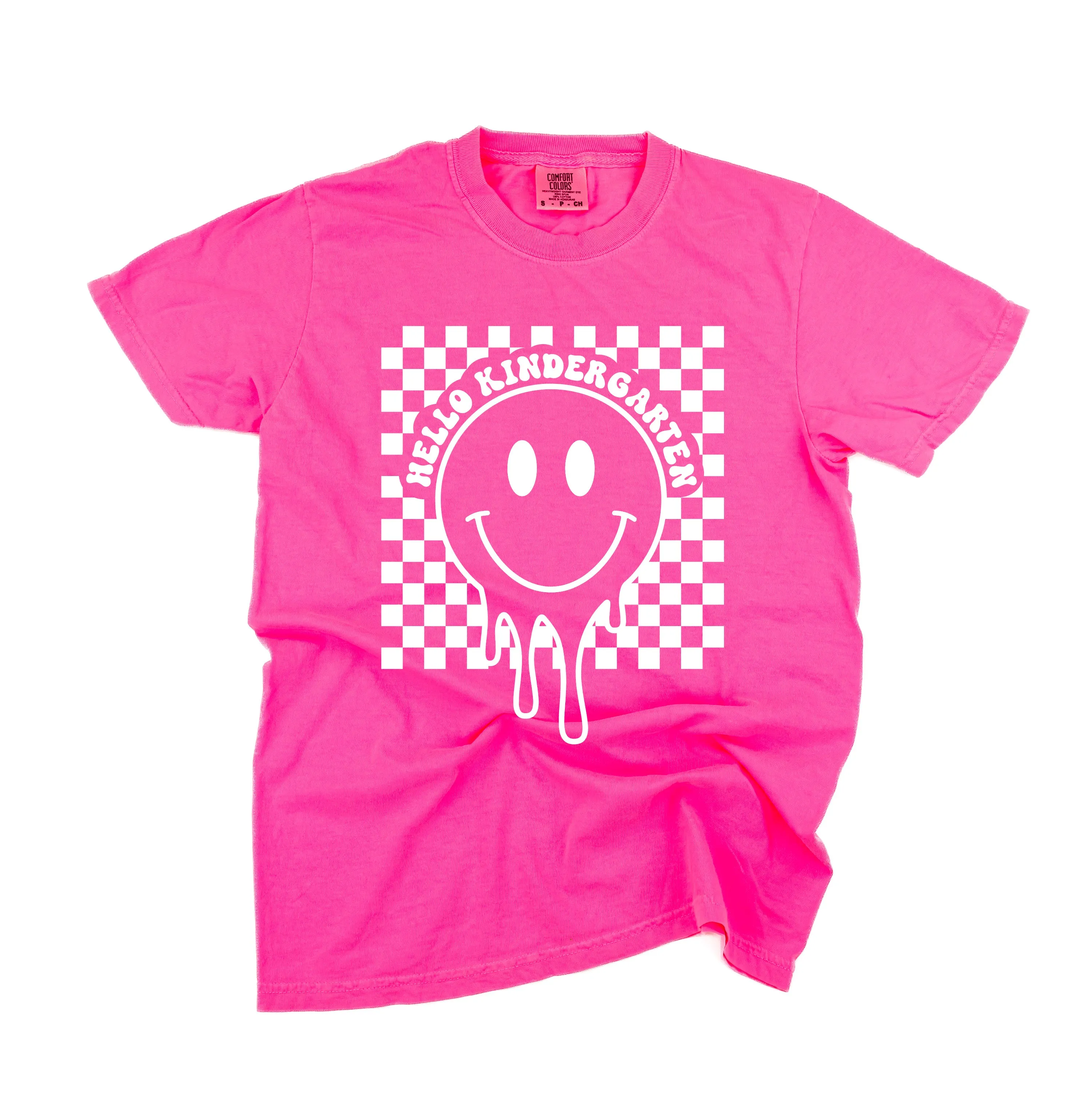 Hello Kindergarten - Checker Smiley - SHORT SLEEVE COMFORT COLORS TEE