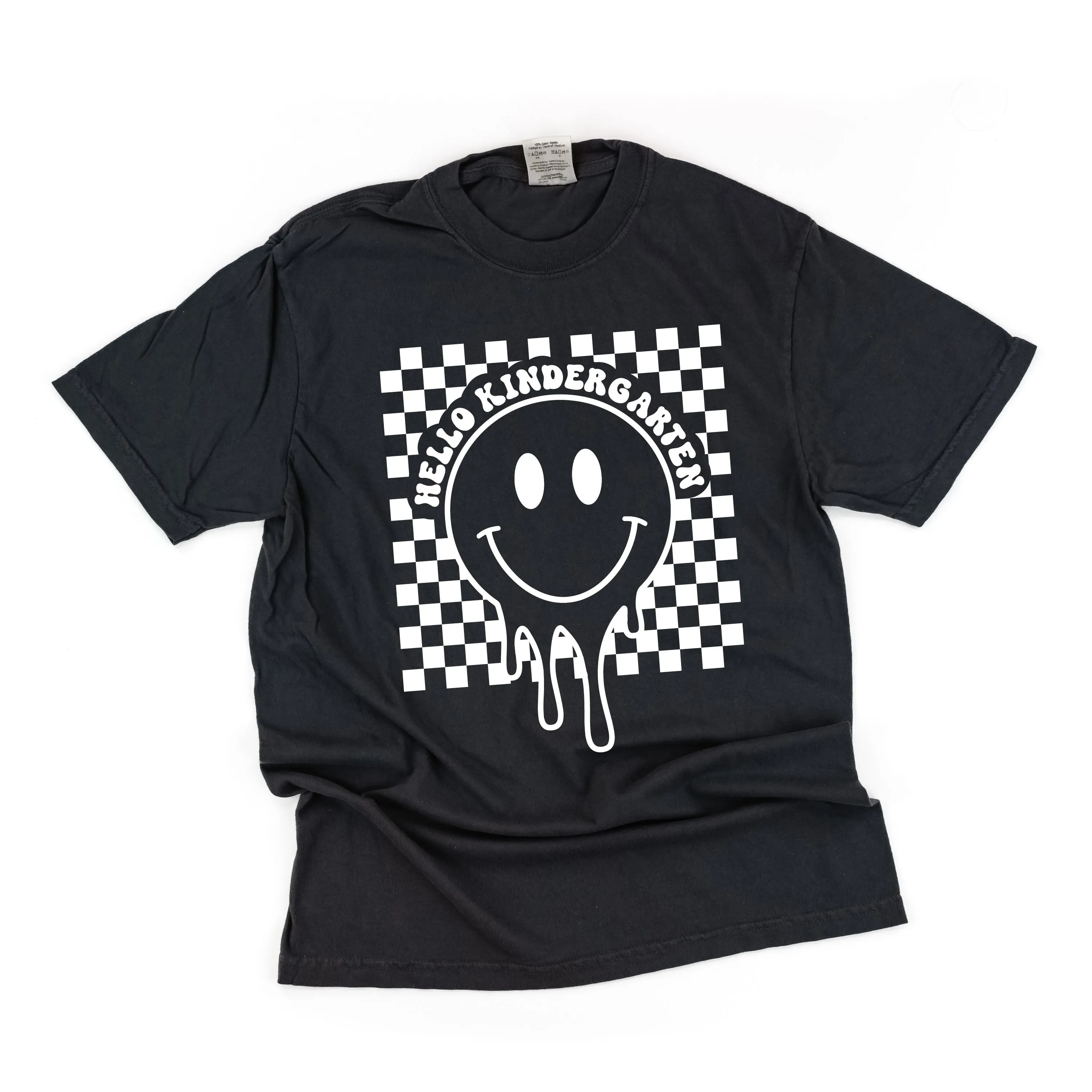 Hello Kindergarten - Checker Smiley - SHORT SLEEVE COMFORT COLORS TEE