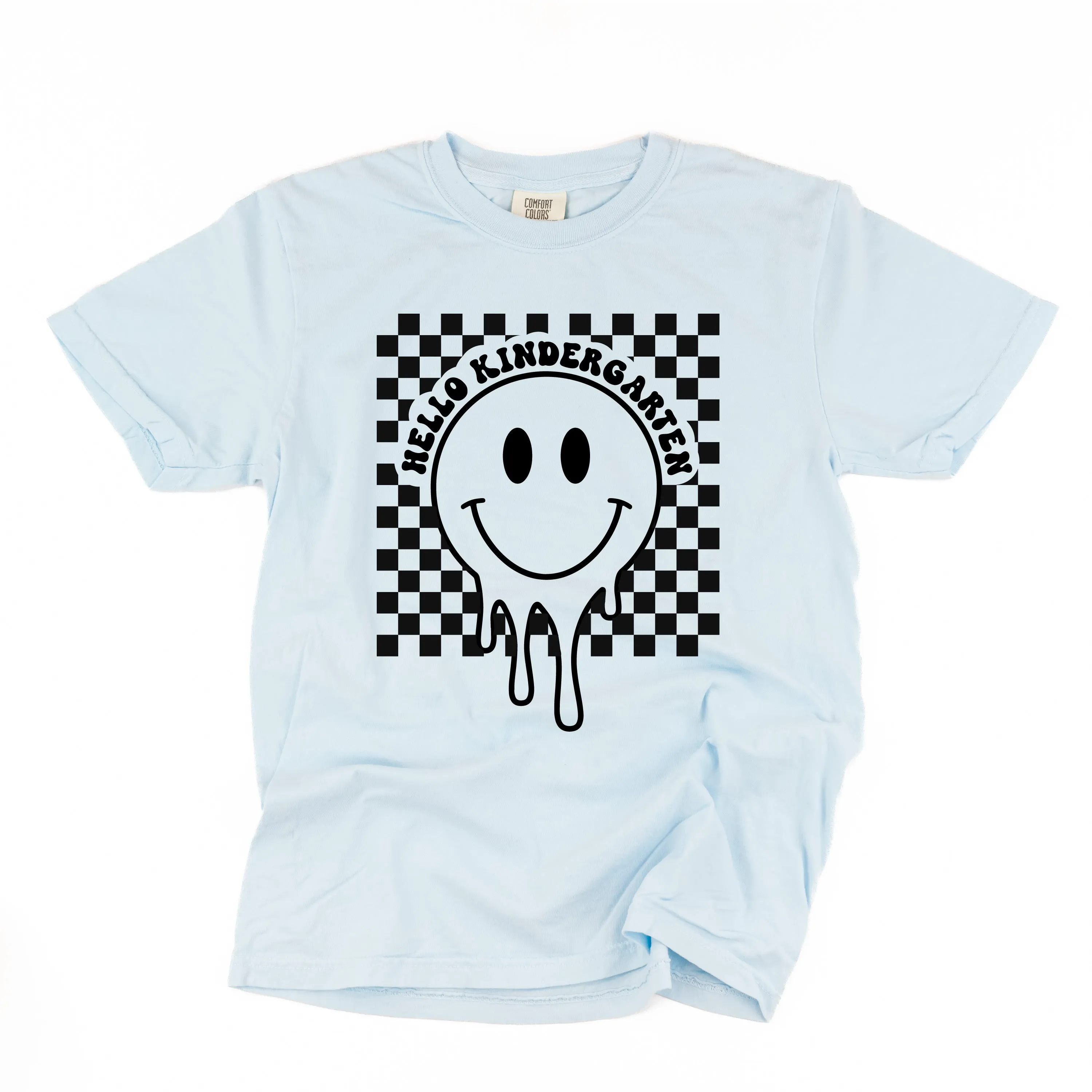 Hello Kindergarten - Checker Smiley - SHORT SLEEVE COMFORT COLORS TEE