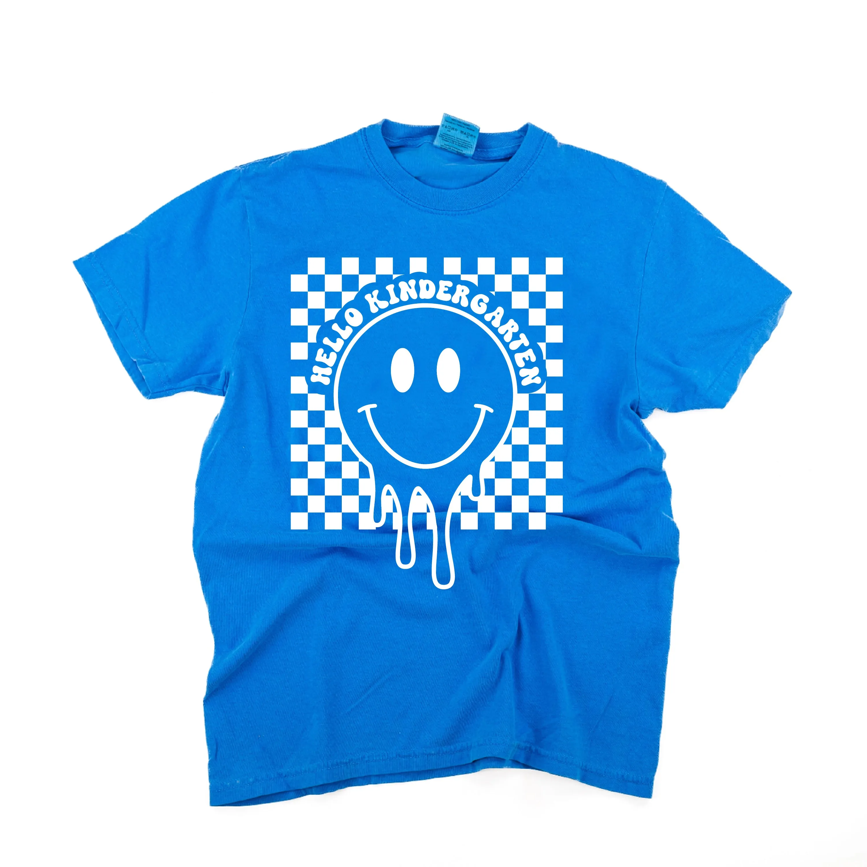 Hello Kindergarten - Checker Smiley - SHORT SLEEVE COMFORT COLORS TEE
