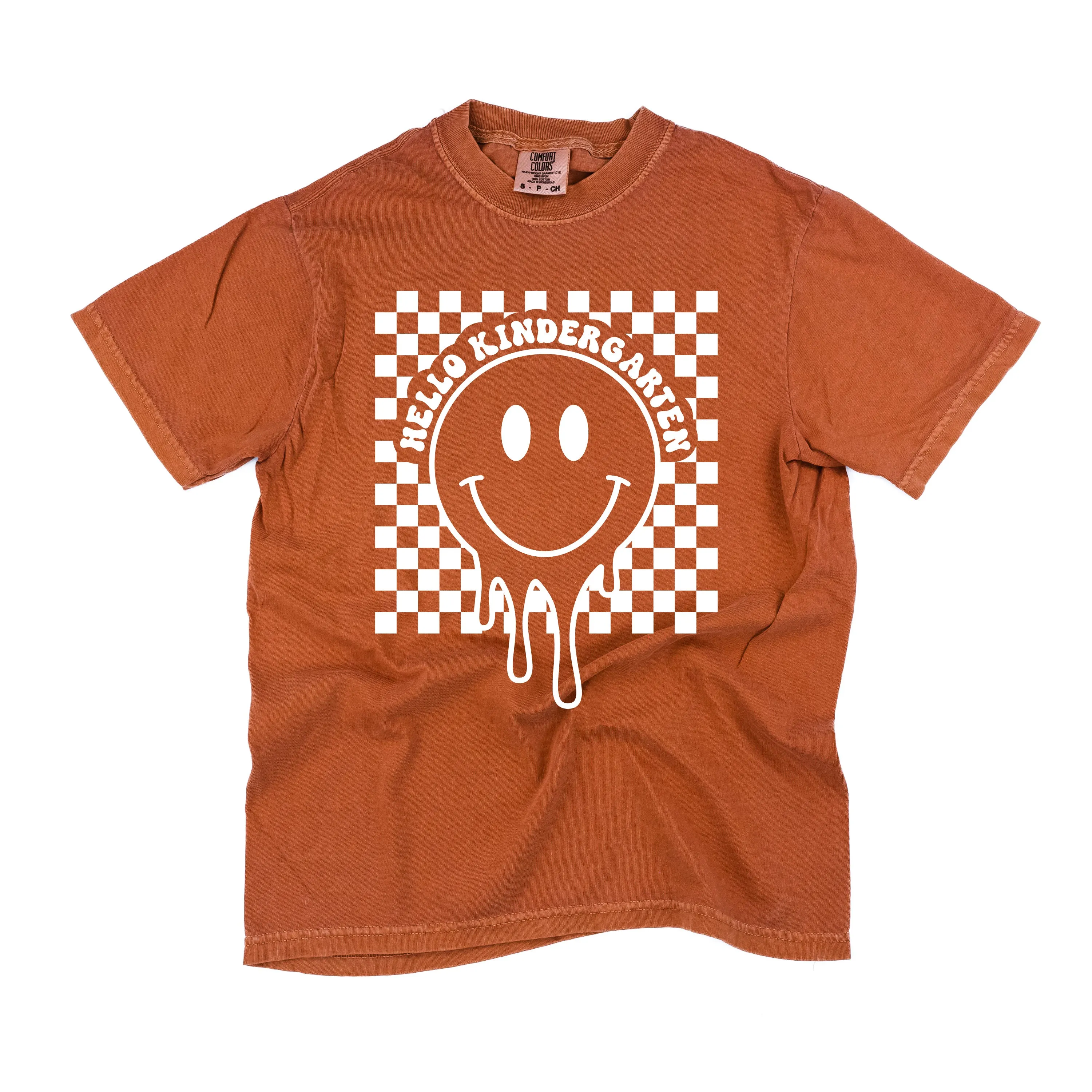 Hello Kindergarten - Checker Smiley - SHORT SLEEVE COMFORT COLORS TEE