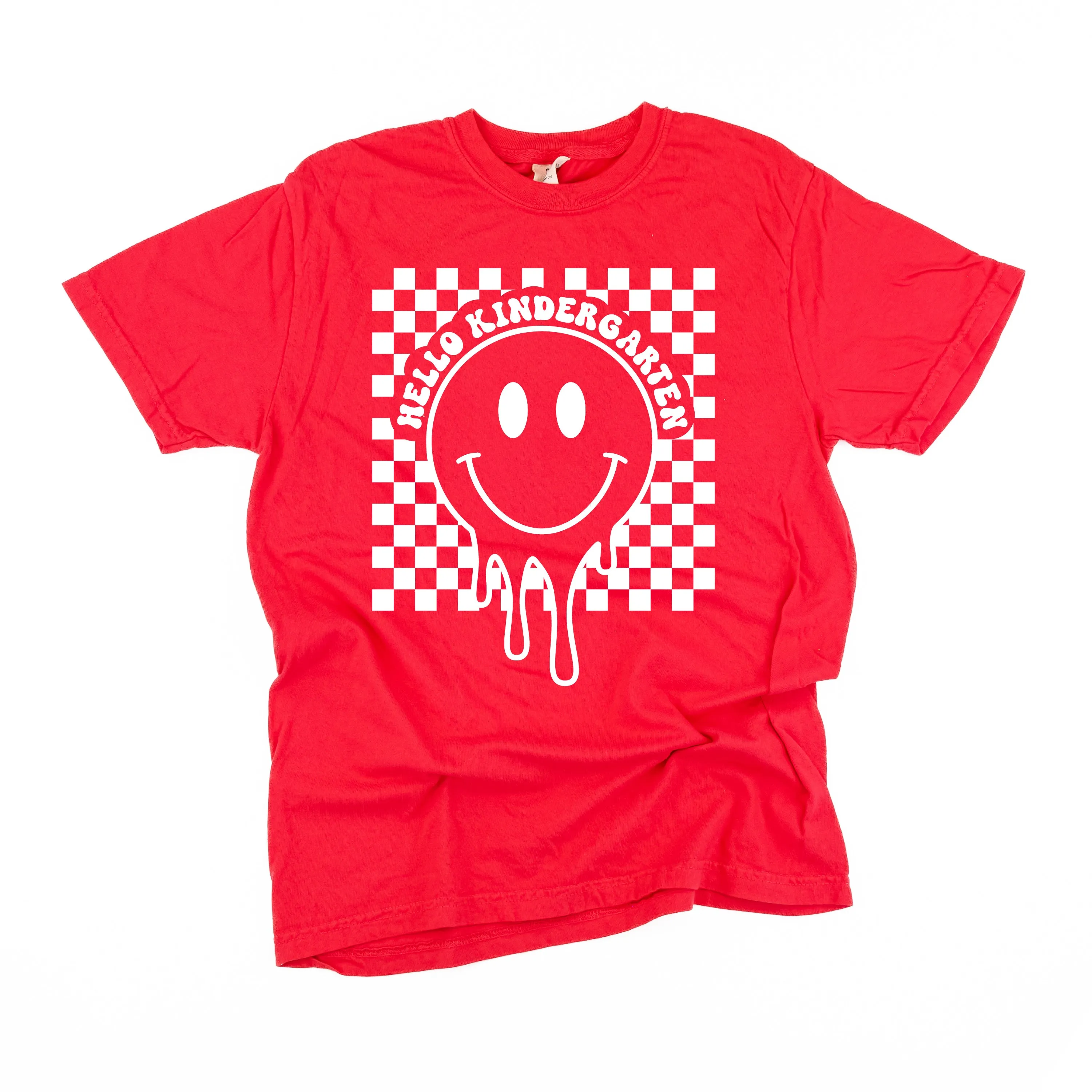 Hello Kindergarten - Checker Smiley - SHORT SLEEVE COMFORT COLORS TEE