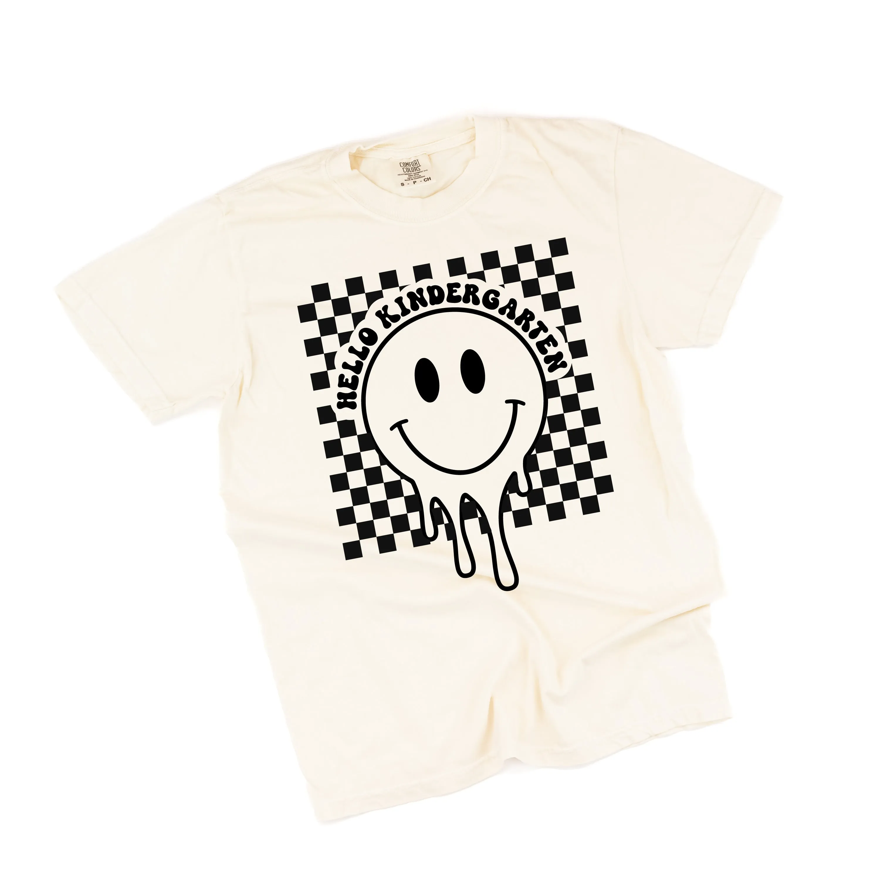 Hello Kindergarten - Checker Smiley - SHORT SLEEVE COMFORT COLORS TEE
