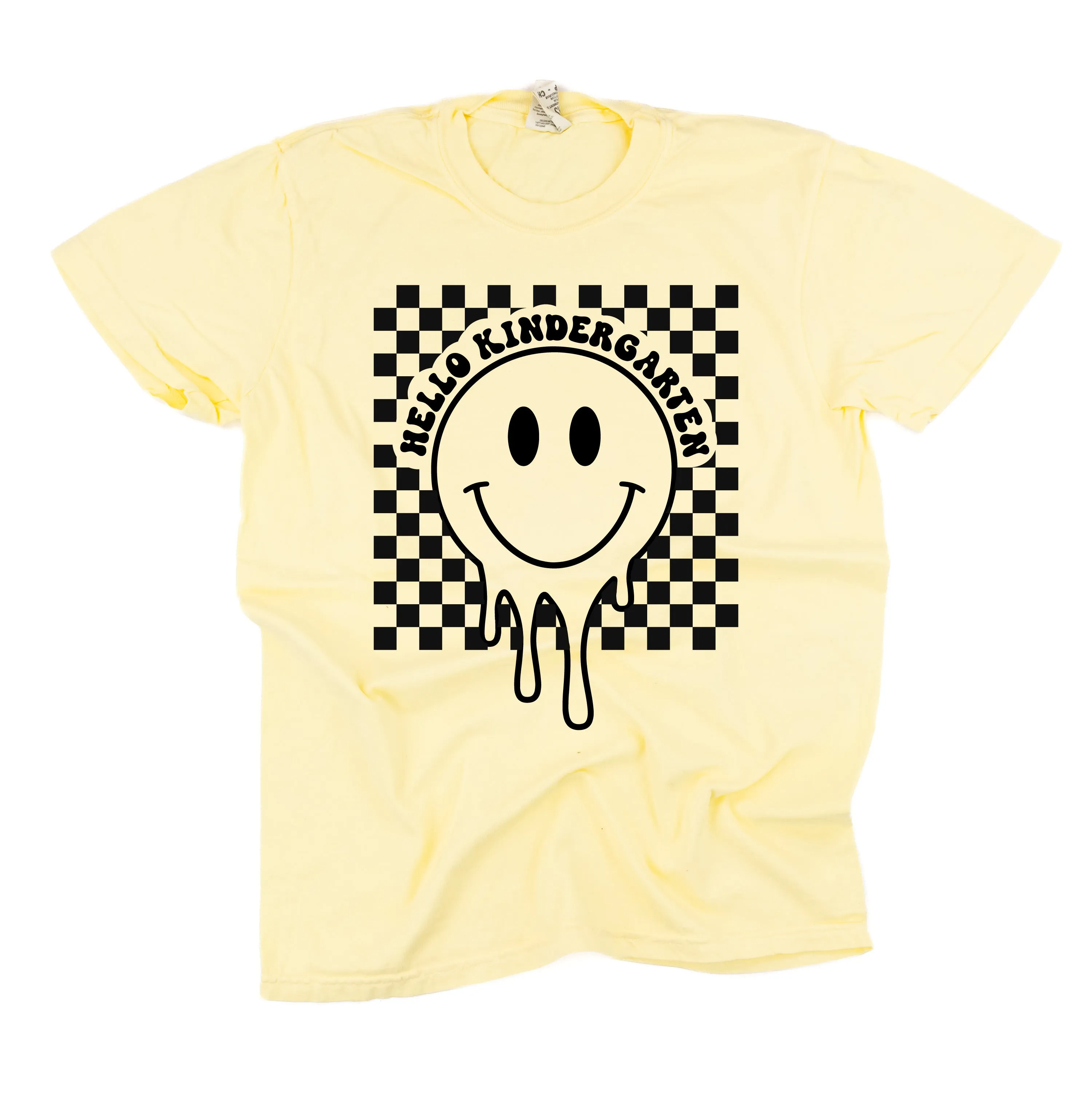 Hello Kindergarten - Checker Smiley - SHORT SLEEVE COMFORT COLORS TEE