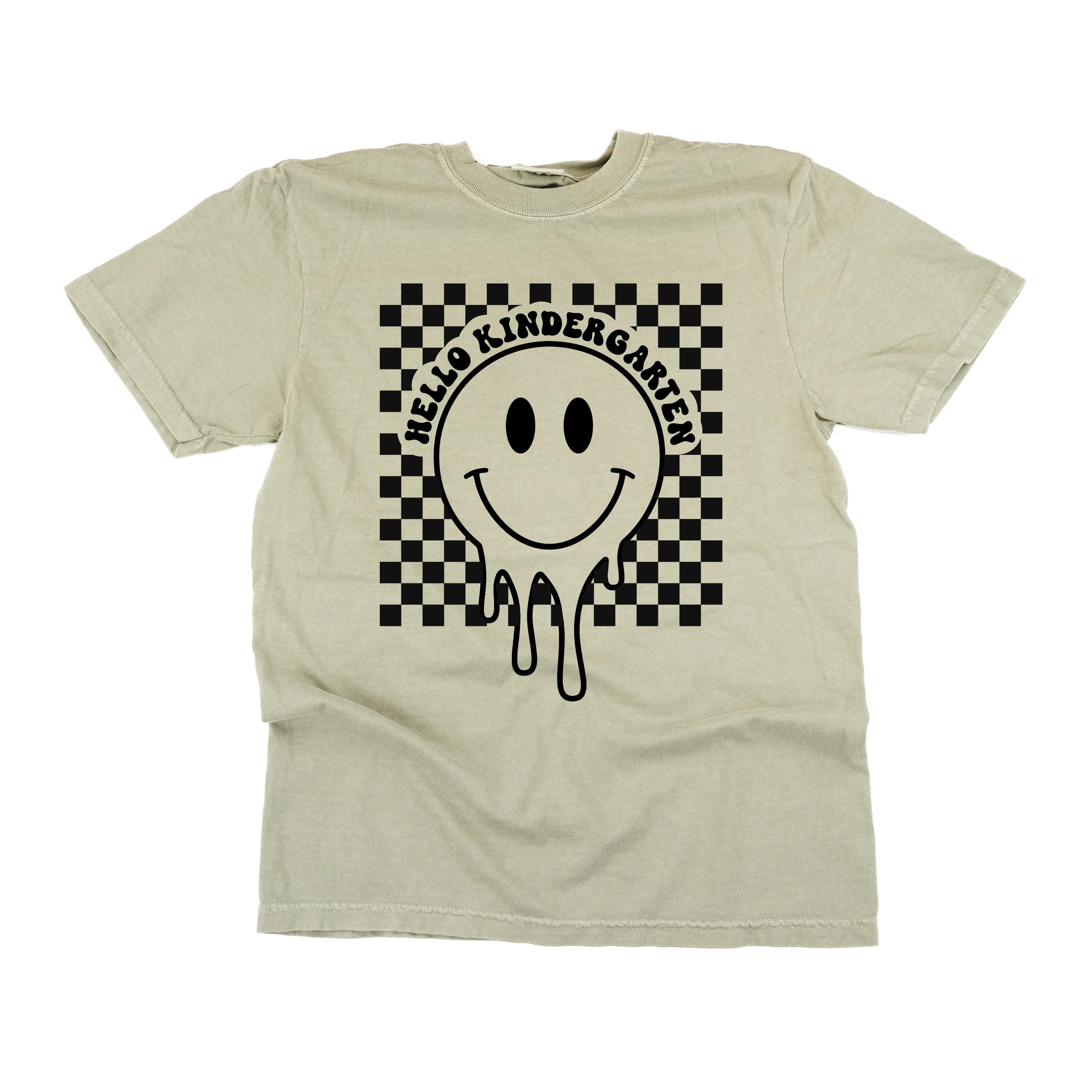 Hello Kindergarten - Checker Smiley - SHORT SLEEVE COMFORT COLORS TEE