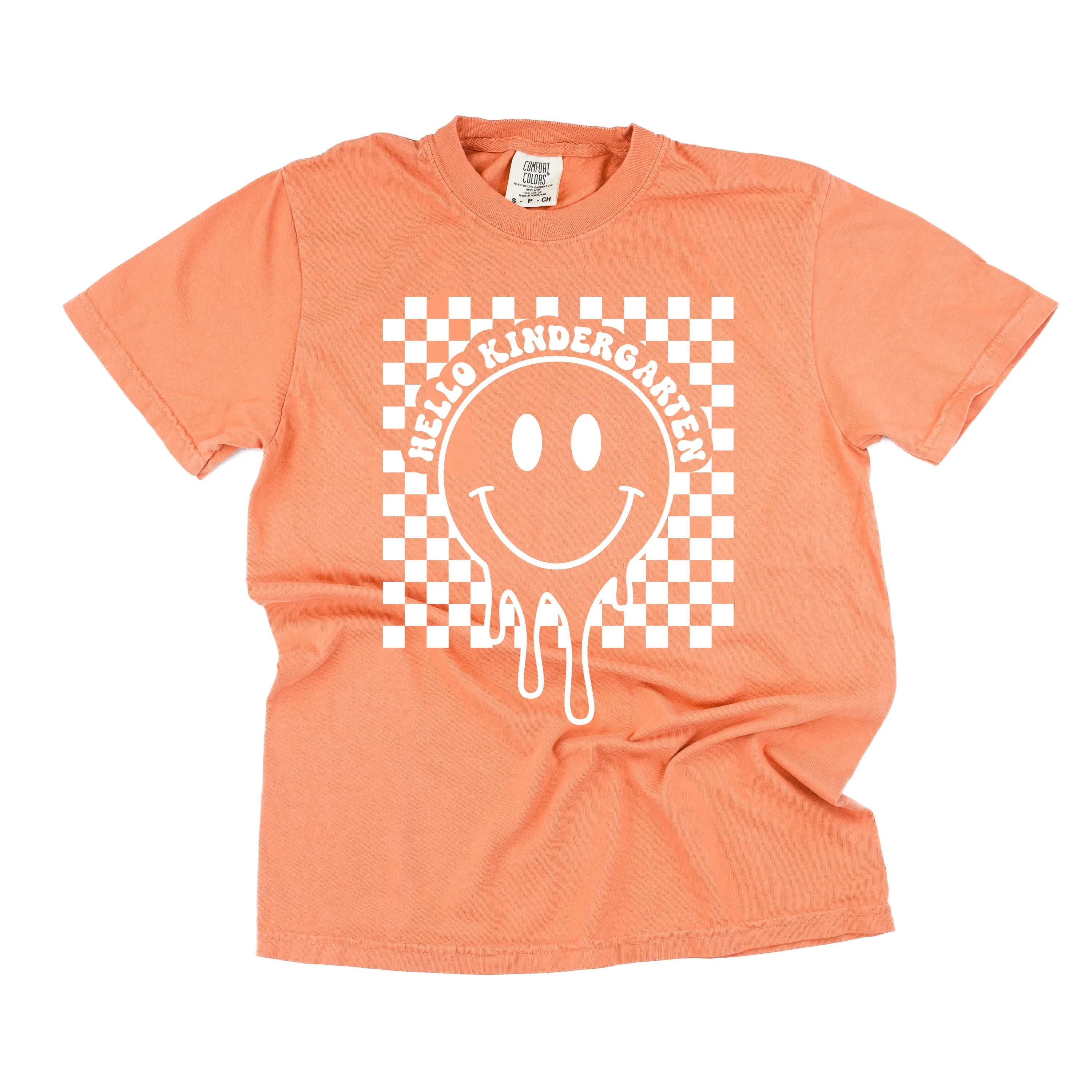 Hello Kindergarten - Checker Smiley - SHORT SLEEVE COMFORT COLORS TEE