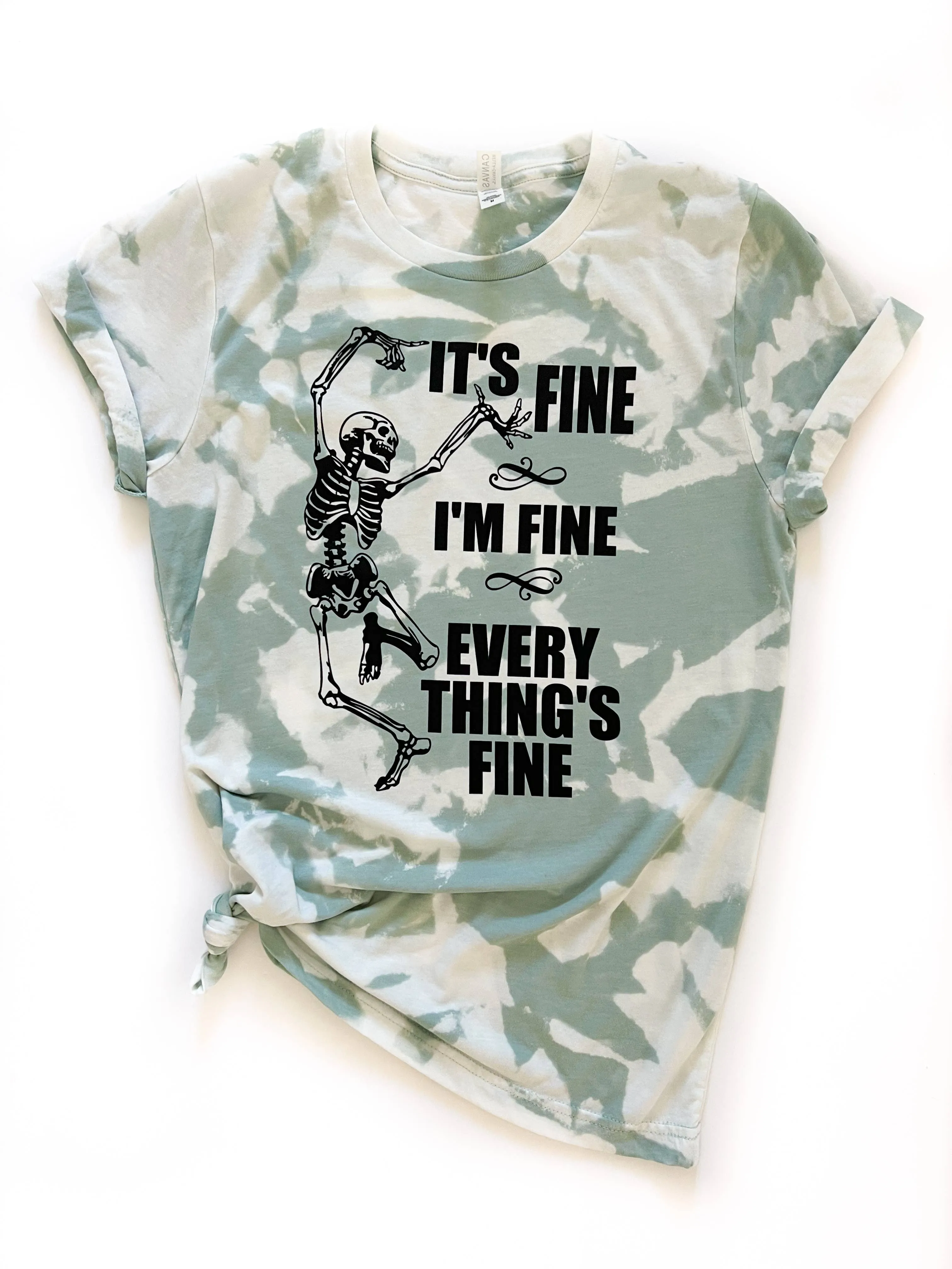 It's Fine Skeleton Dusty Blue Tie Dye Tee