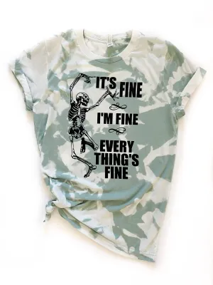 It's Fine Skeleton Dusty Blue Tie Dye Tee