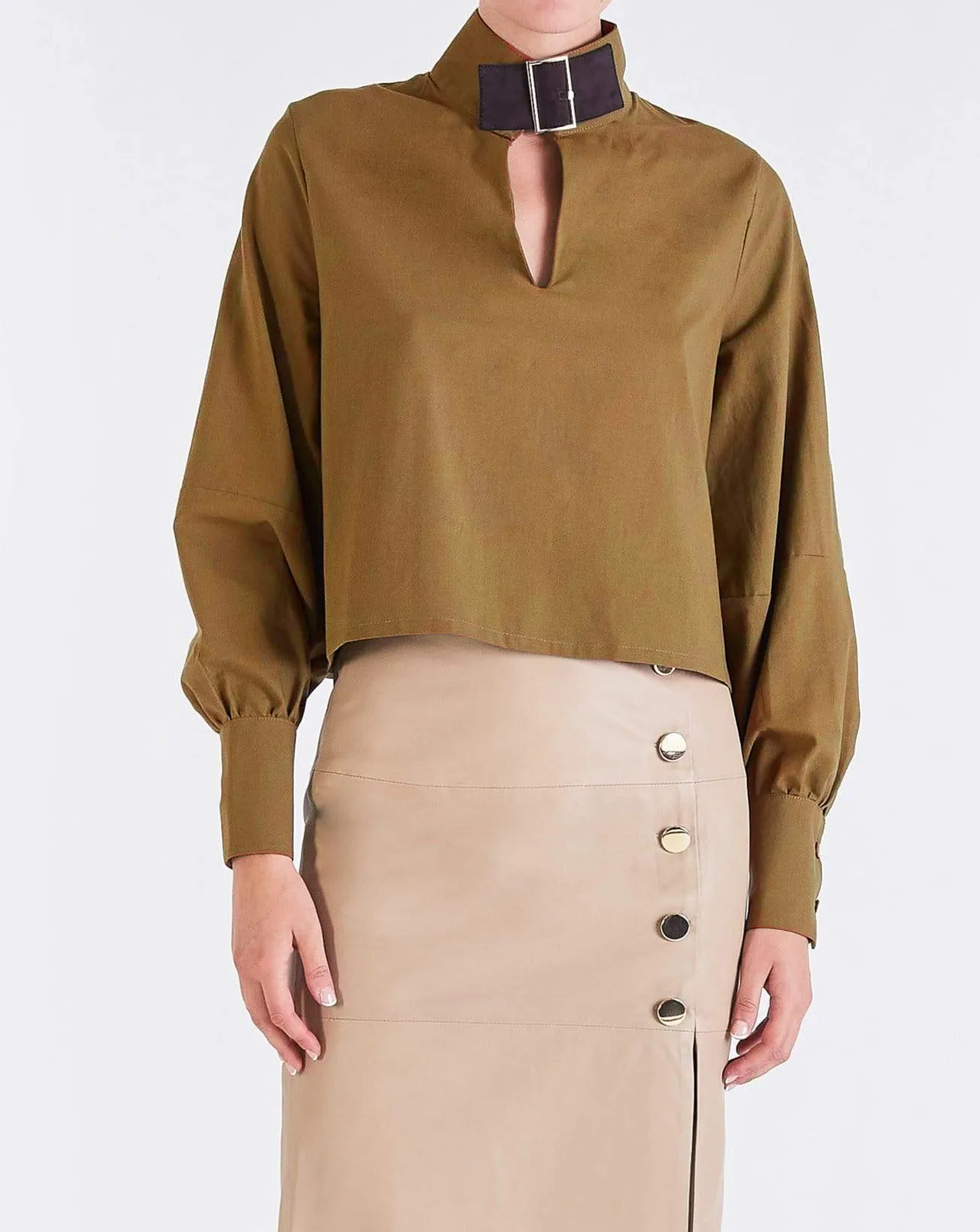 Jocelyn BUCKLE-NECK TOP - TOFFEE/DARK BROWN